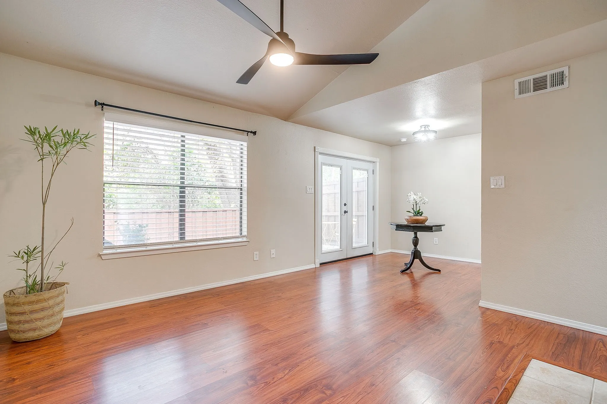 Open living and dining room