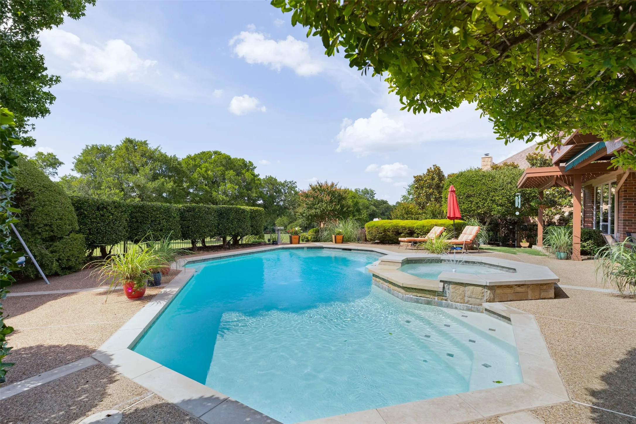Resurfaced pool and heated hot tub.