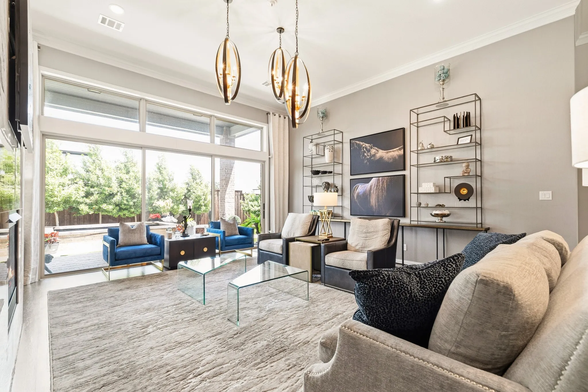 Living room with sliding doors