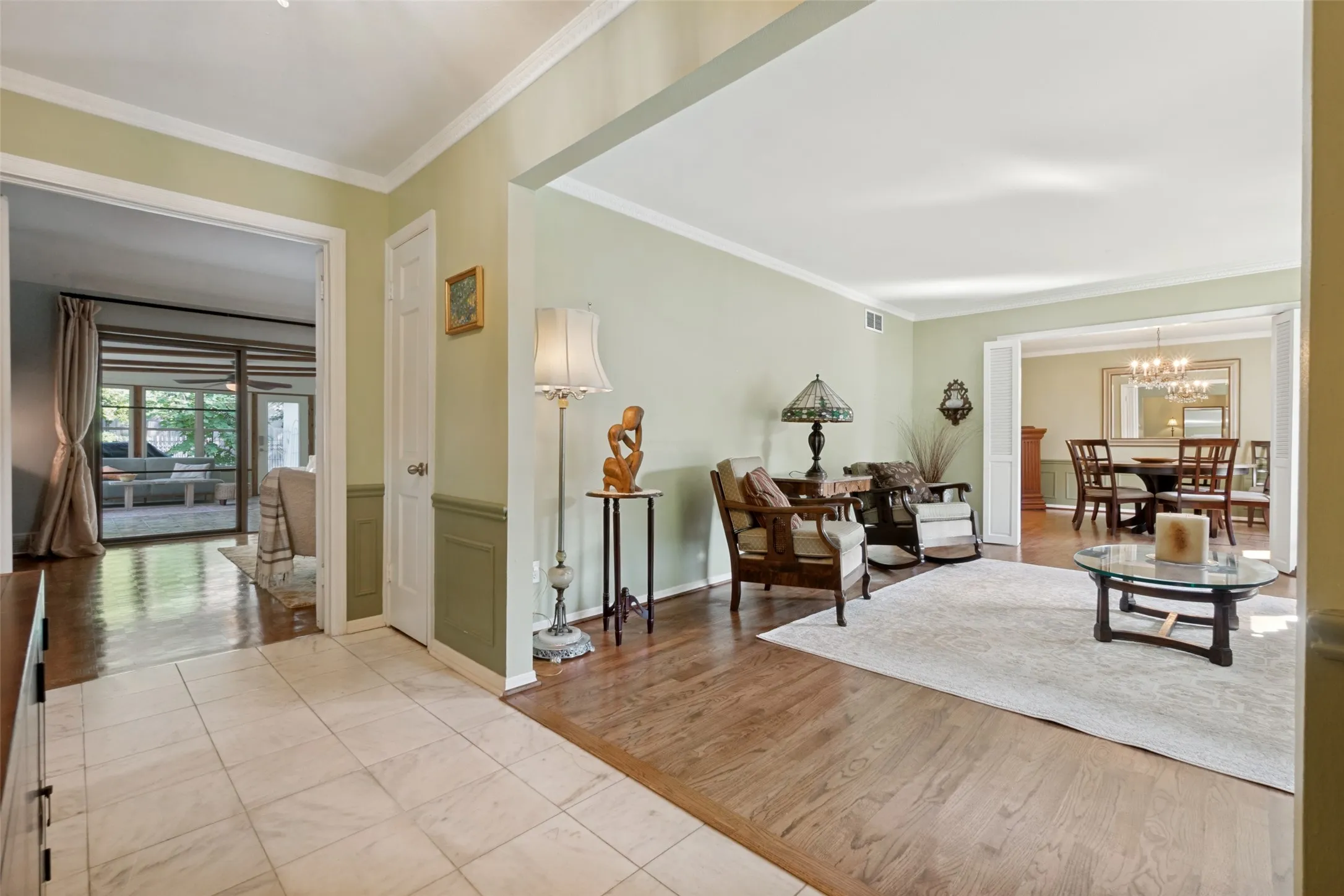 Living area adjacent to large dining area