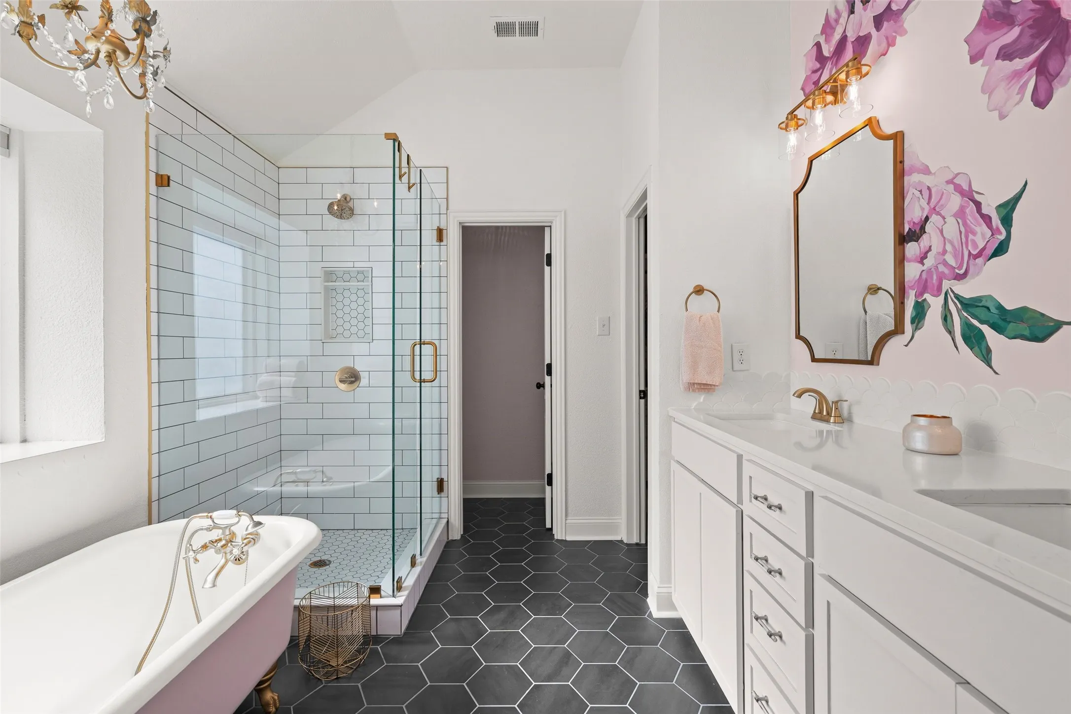 Update bath with painted mural wall