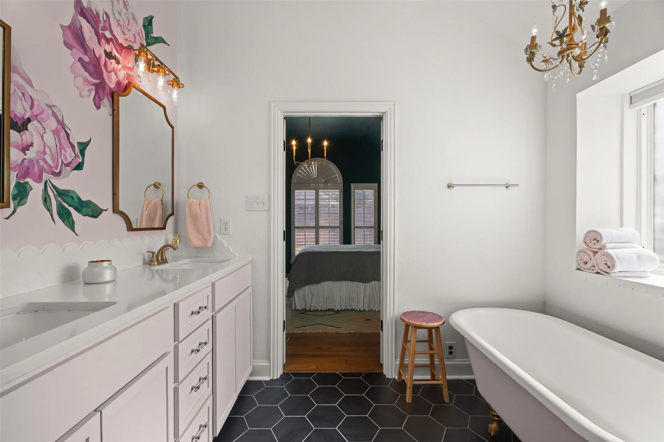 Freestanding tub in primary bath