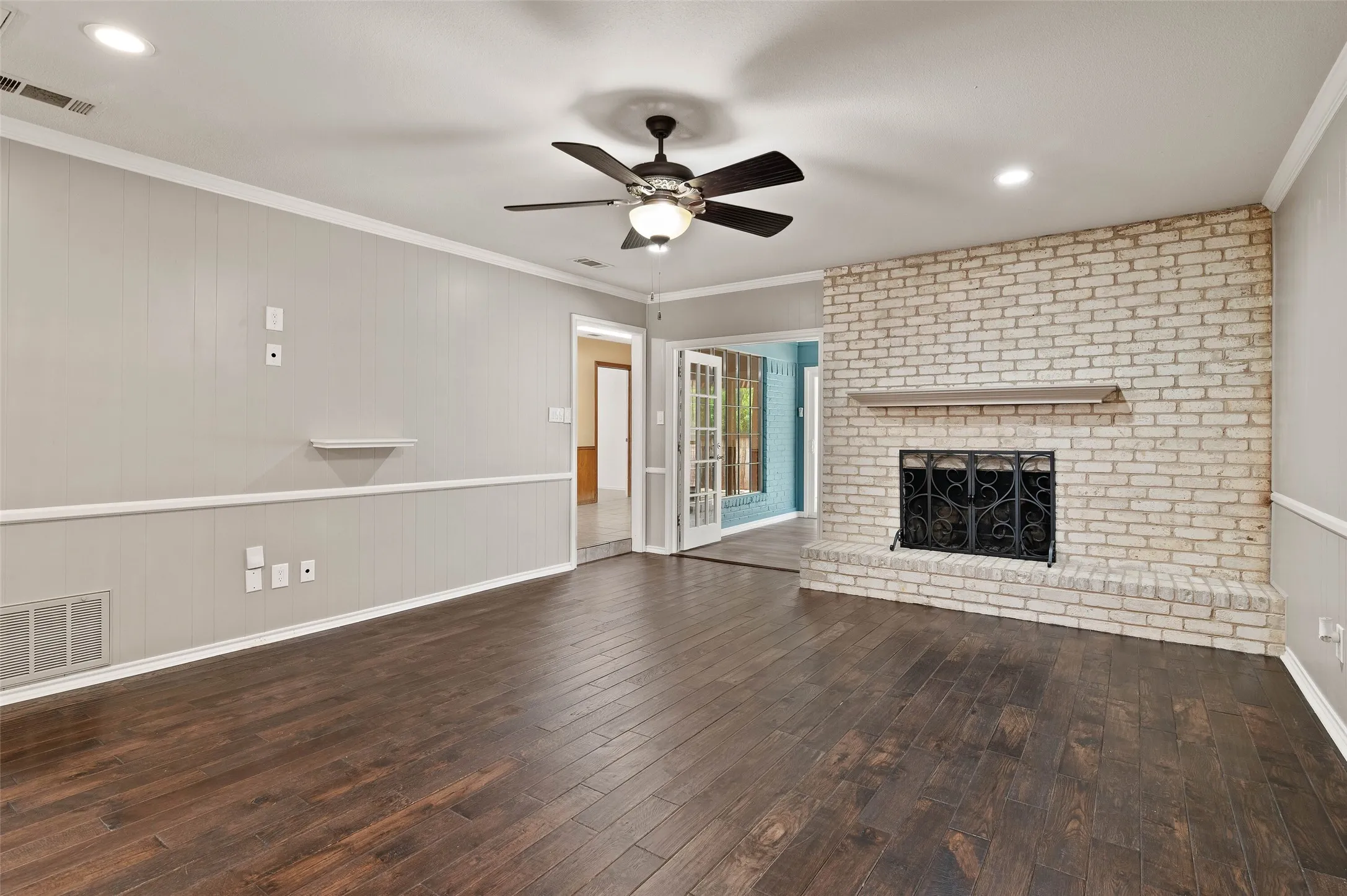 Large living room with fireplace