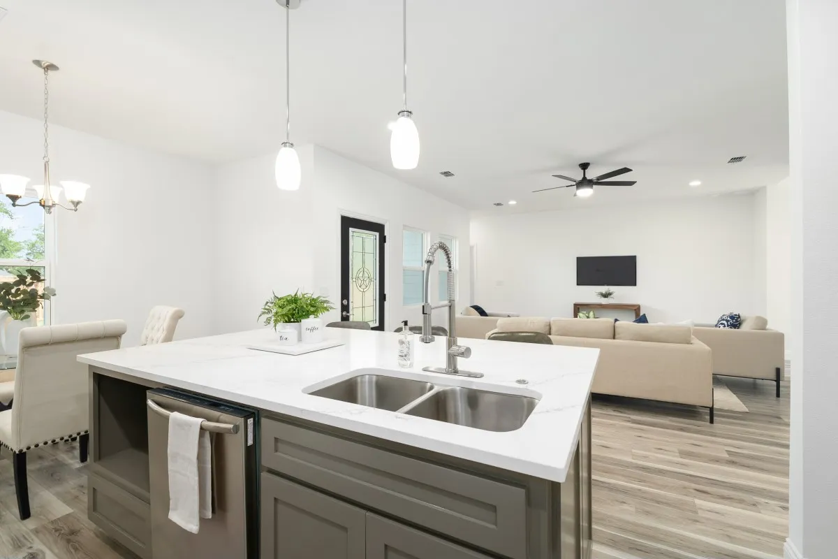 Kitchen Island with SS faucet.