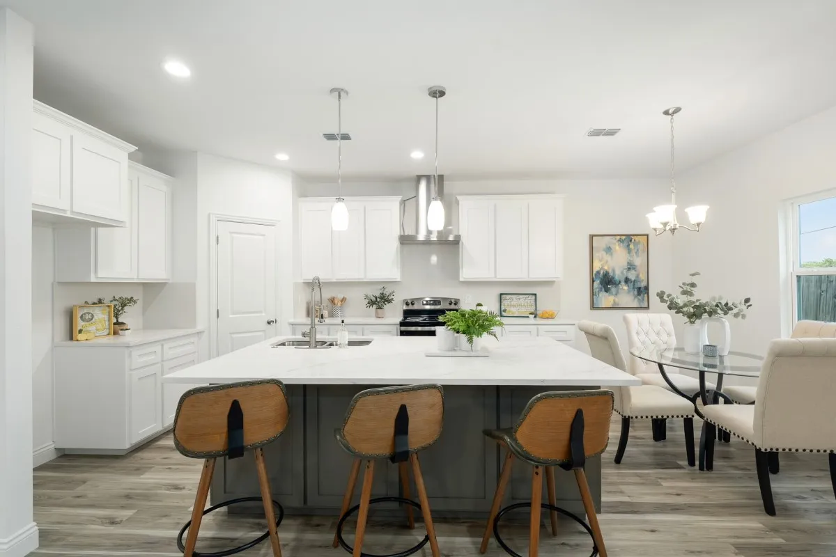 Beautiful modern white kitchen! Island has storage underneath!