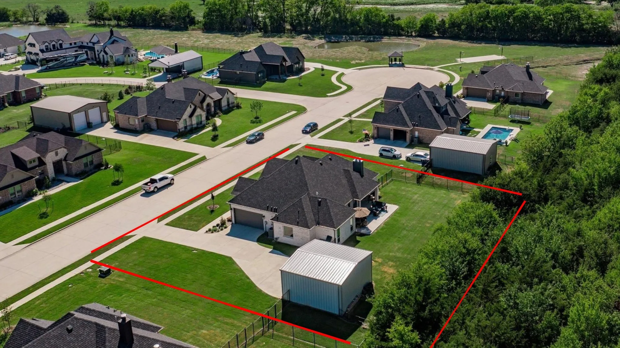 Aerial photo showing approximate property lines