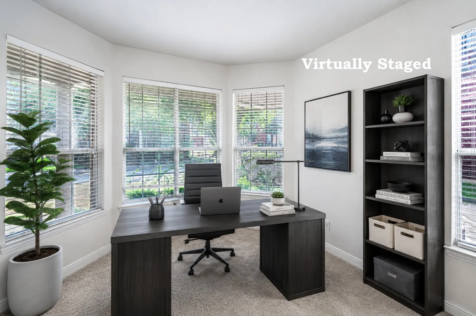 Room with multiple windows, light-toned walls, and carpet flooring