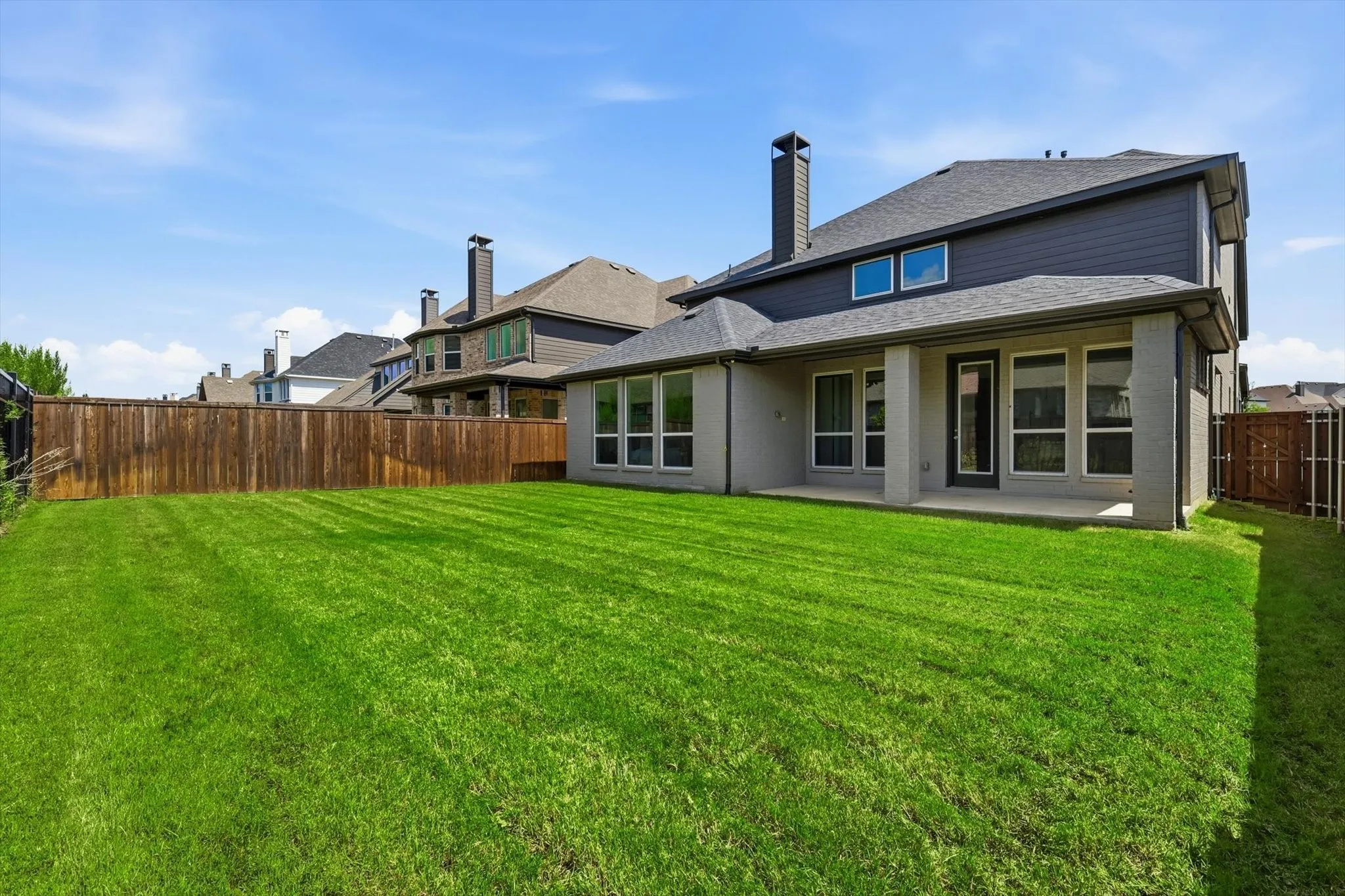 Spacious grassy yard with a full privacy fence