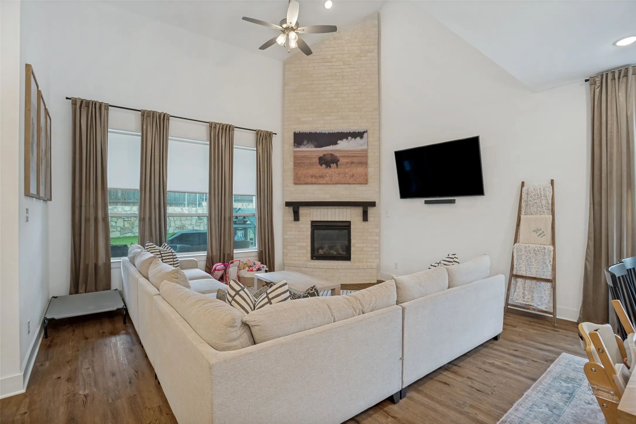 Stunning Brick fireplace from Floor to Ceiling