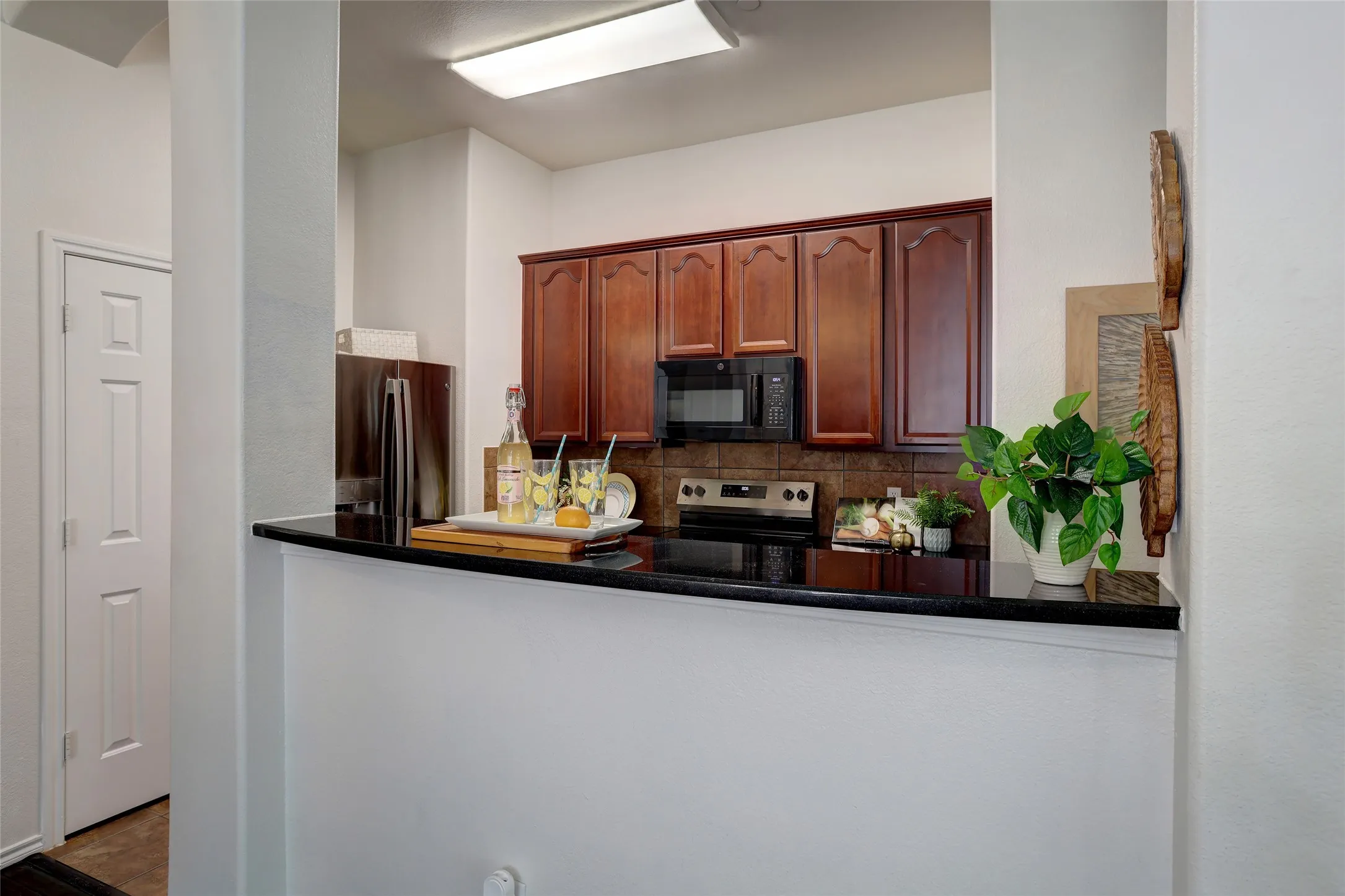 Granite countertops and new LED lighting in kitchen