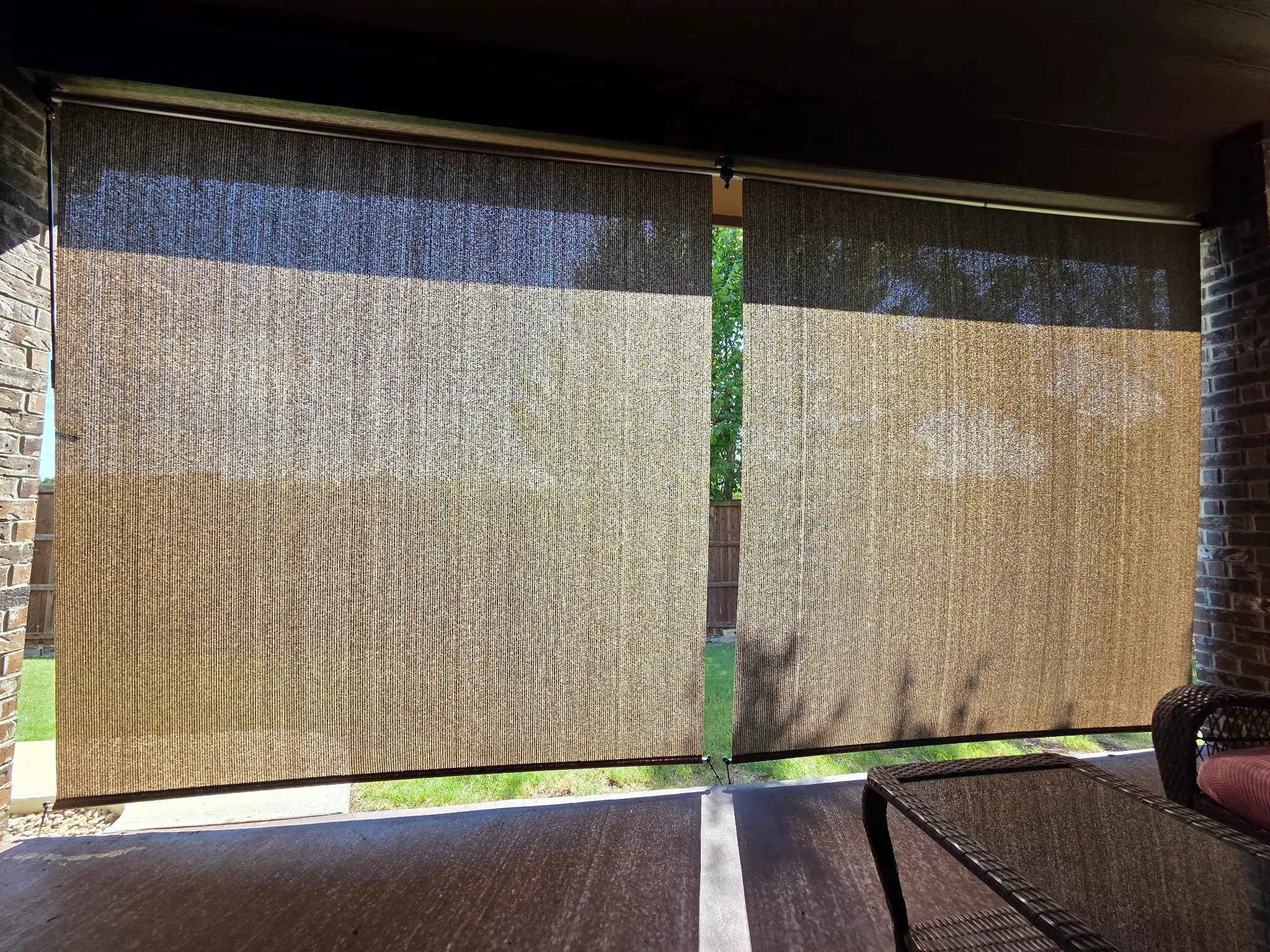 Covered patio with sun shades