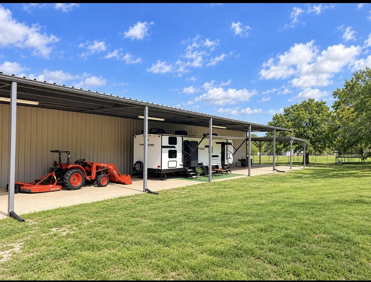Covered porch for RV or vehicle parking