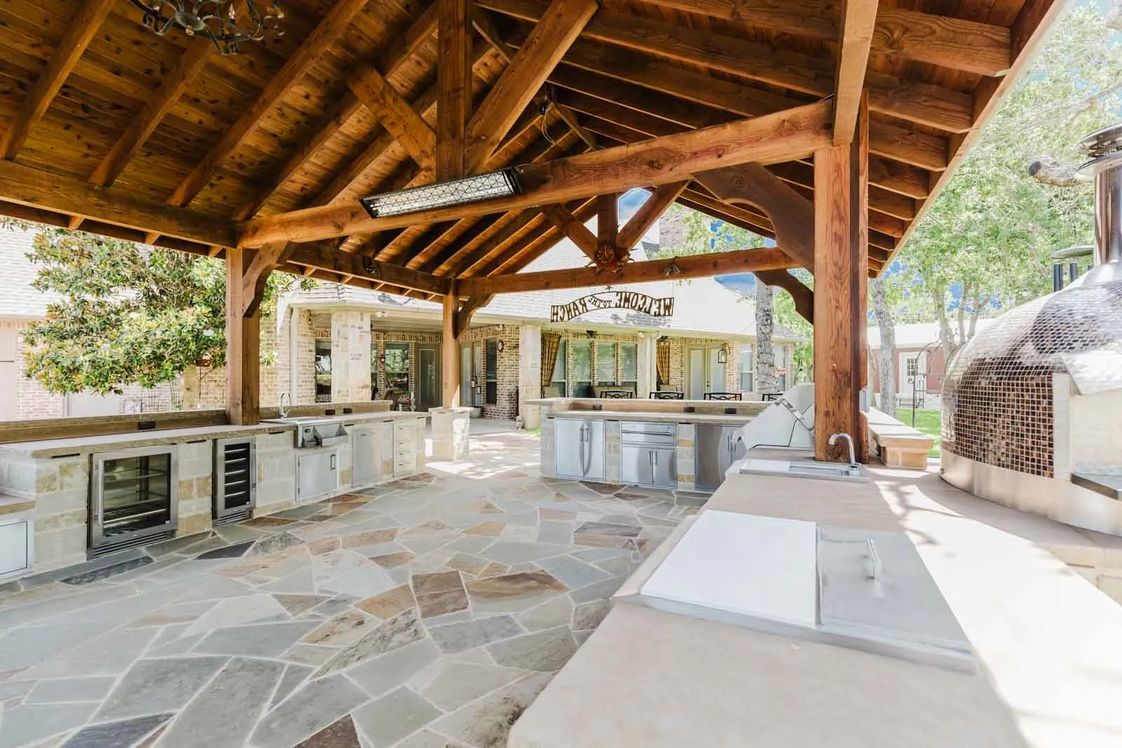upgraded outdoor kitchen and fireplace
