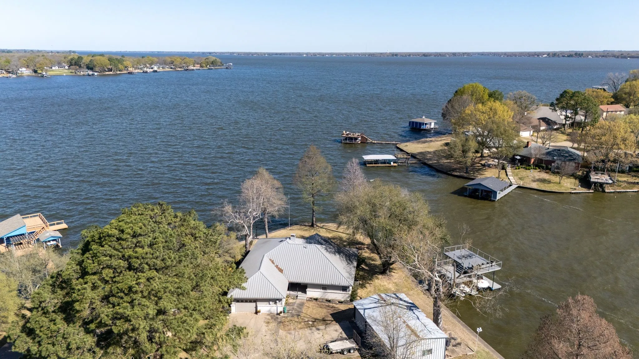 Aerial view of a large body of water