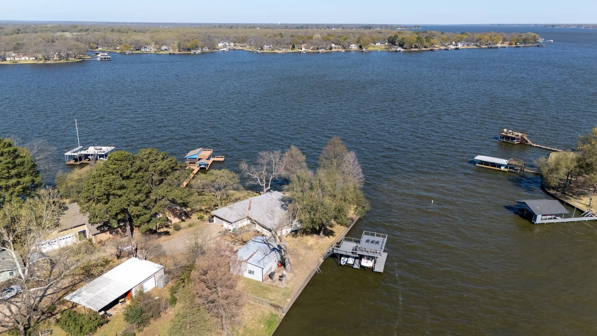 Aerial view of a nearby body of water