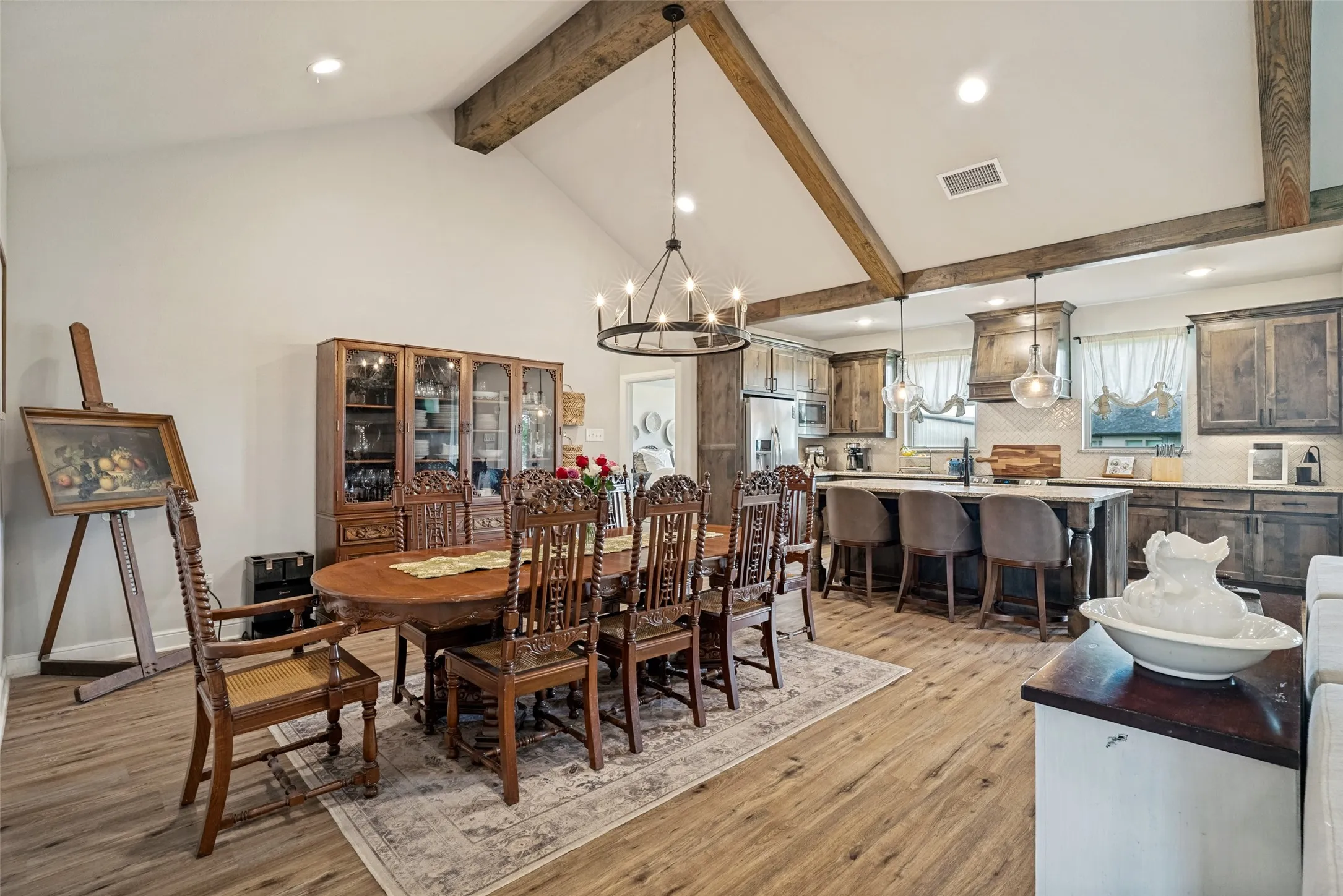 Plenty of space in the Dining area to accommodate large table and storage unit