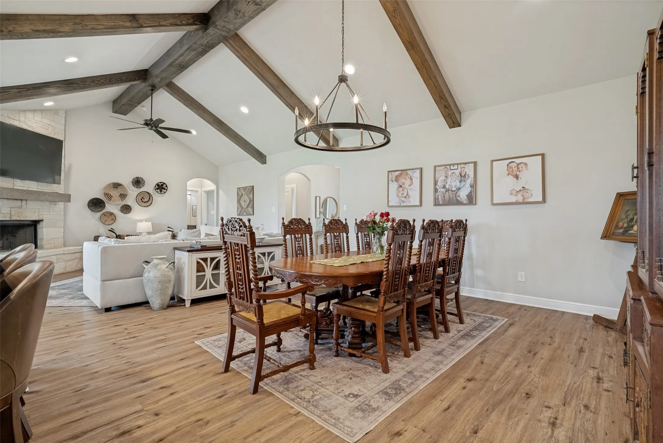Dining area looking toward living and secondary bedroom hall