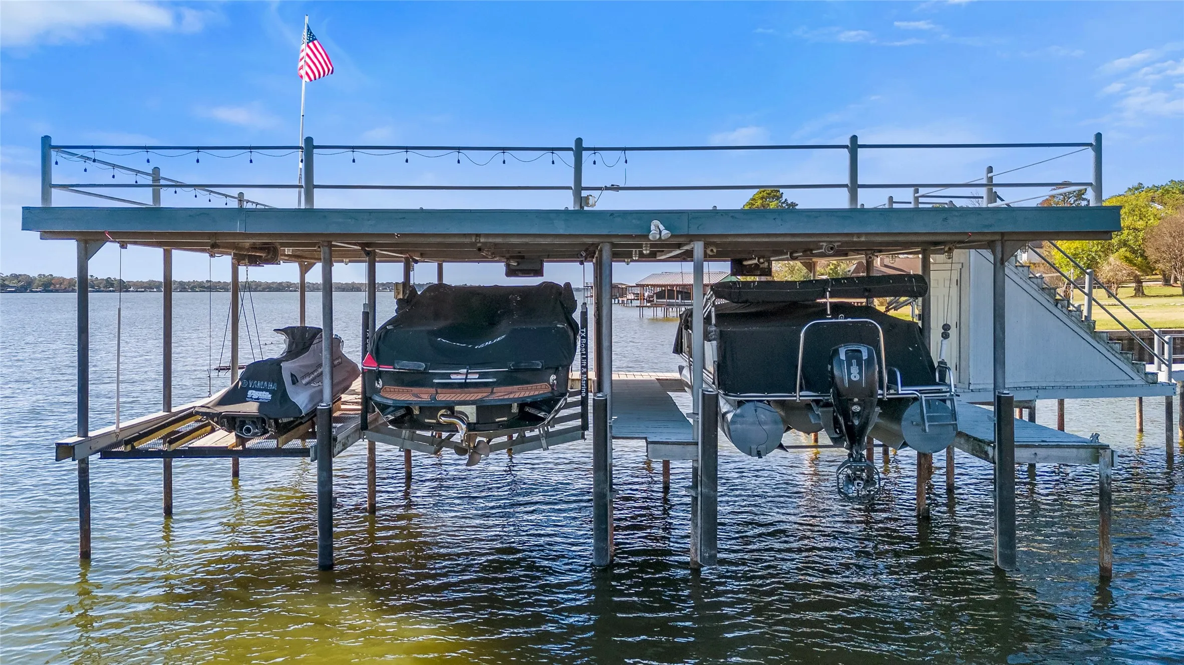 Dock showing capacity for two 23' boats and two Wave Runners