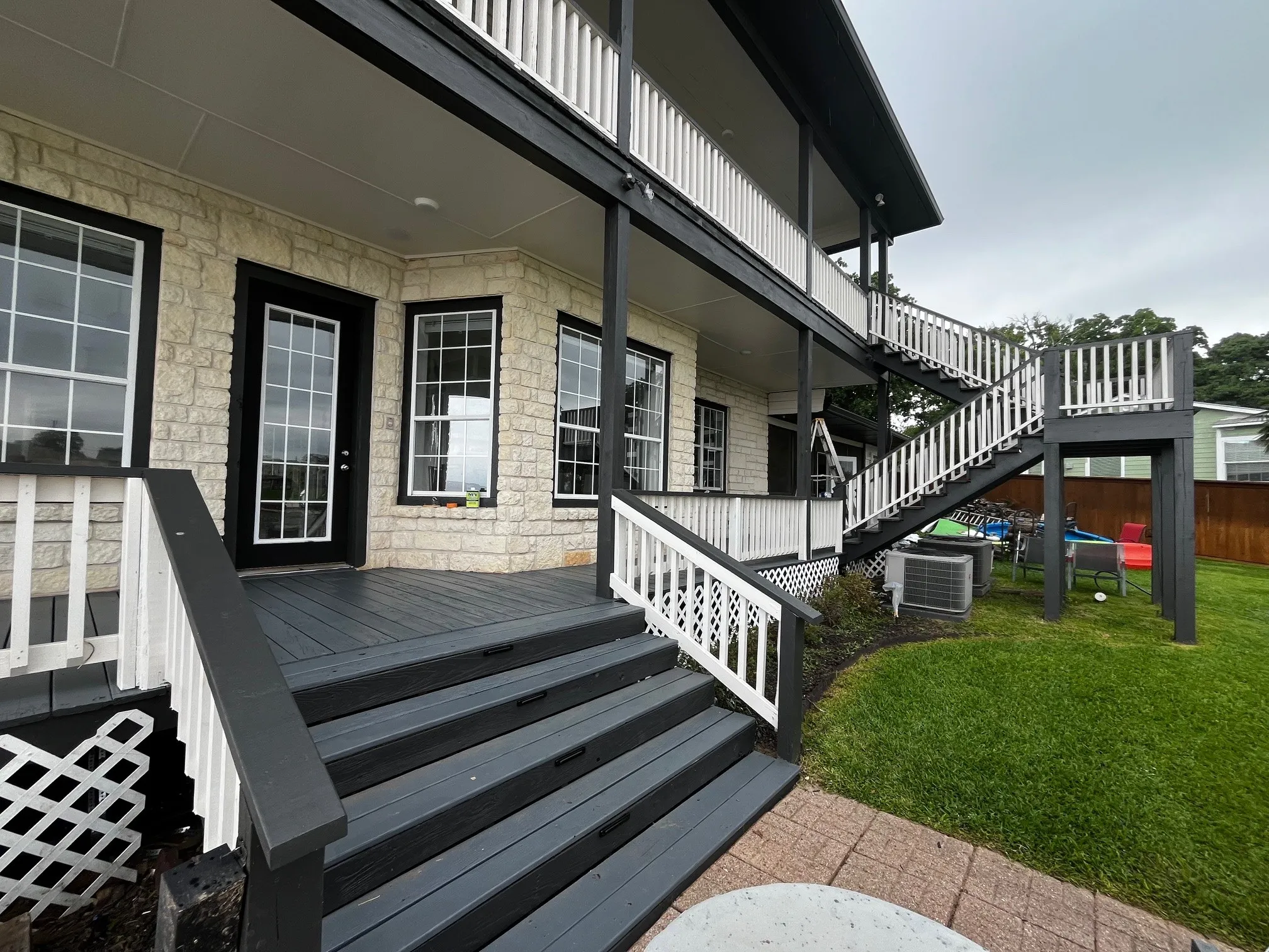 East porch and exterior stairs to second floor