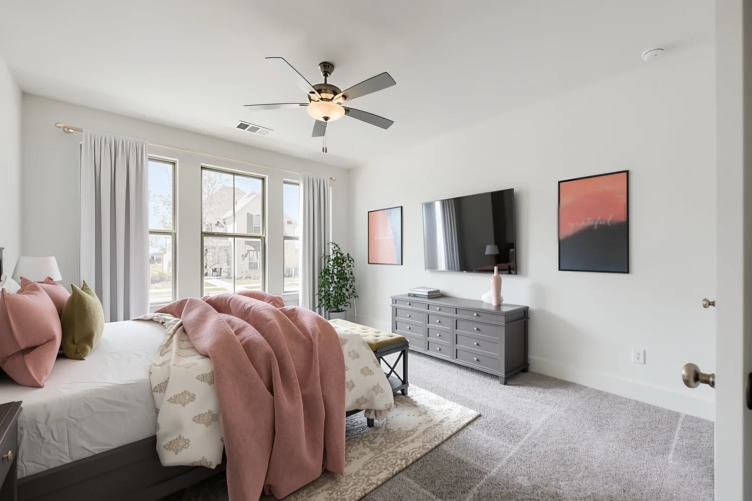 Virtually Staged Photo - Triple window feature with ample natural light