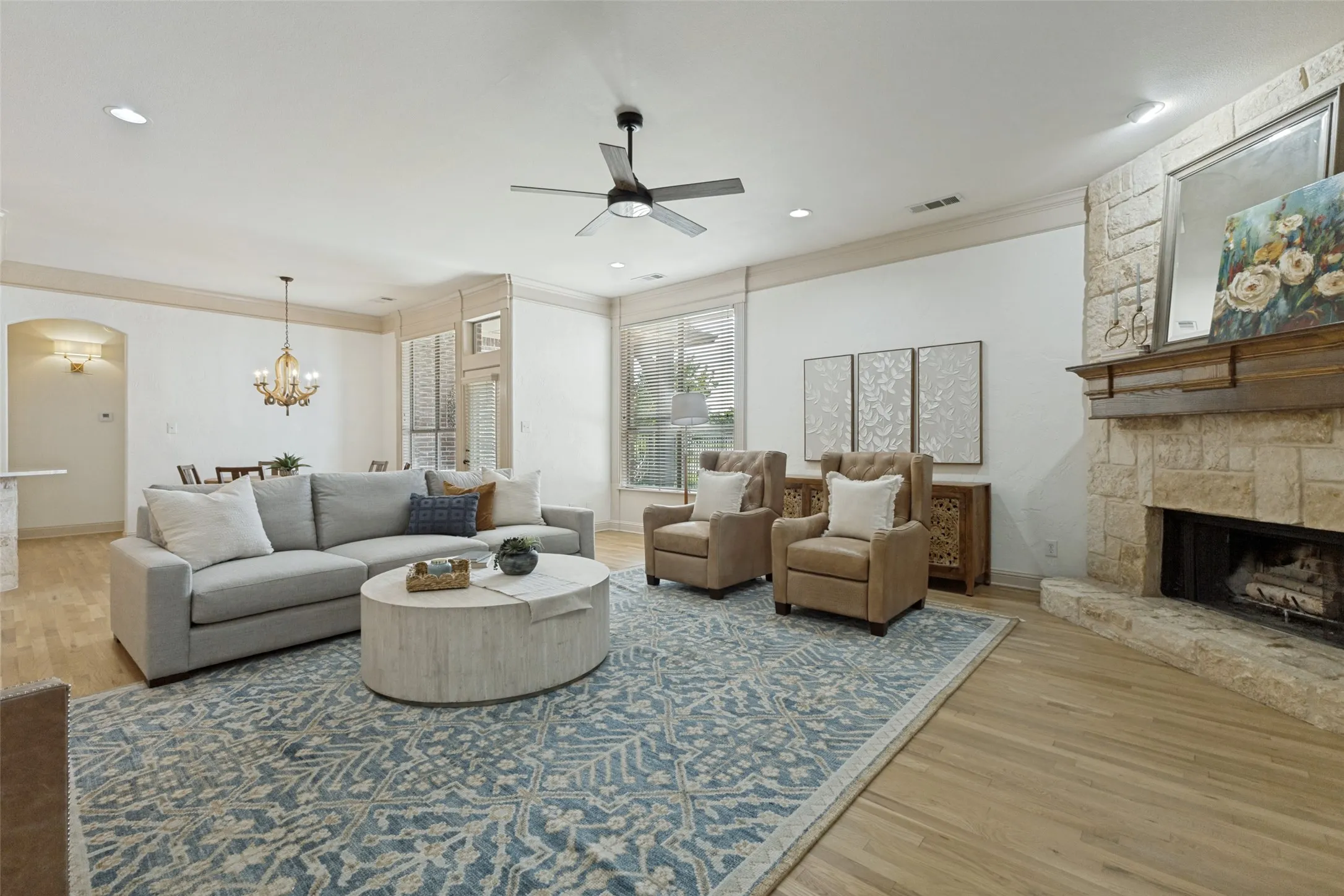 This extra large family room joins the kitchen area