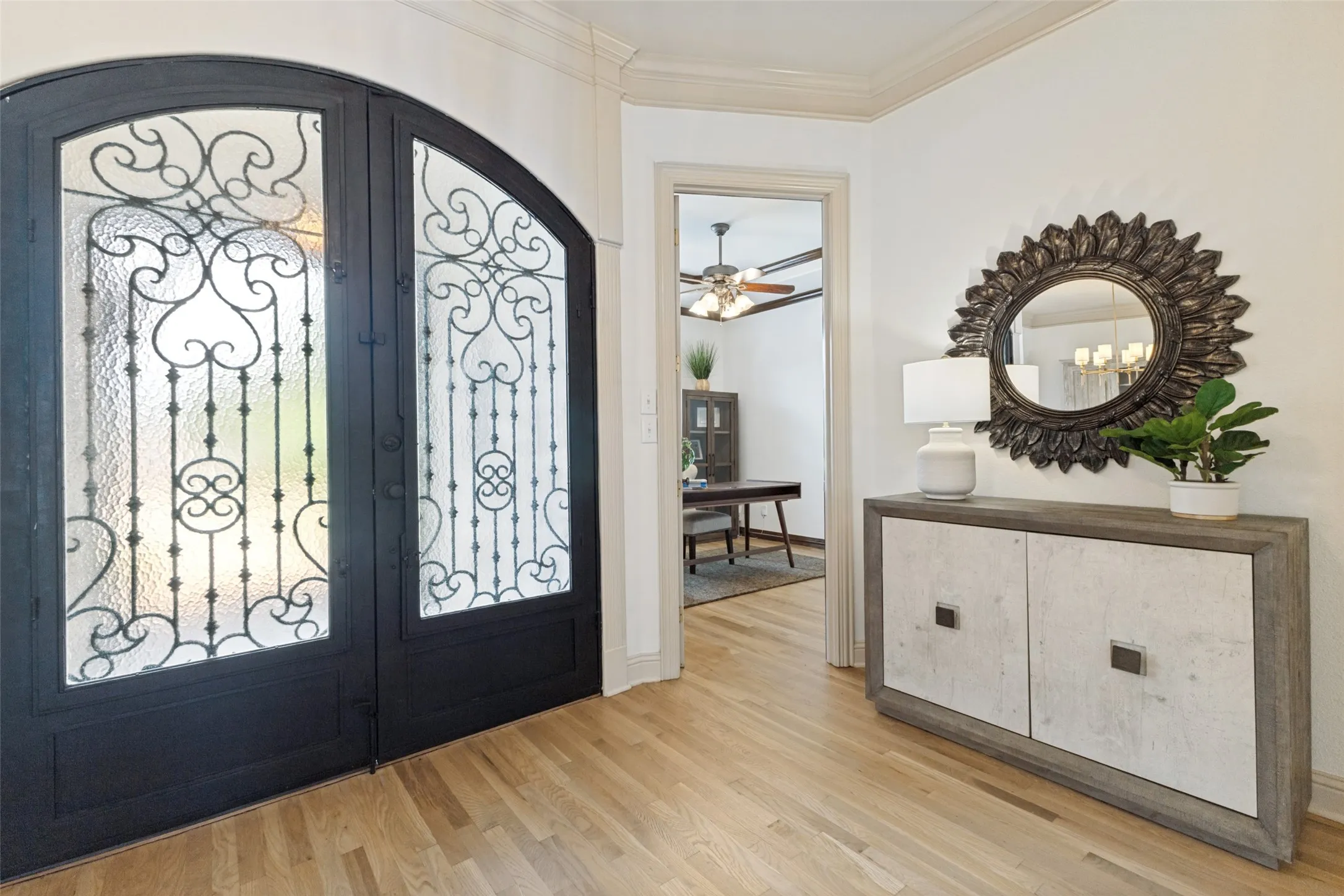 Elegant double entry iron doors and wid entry