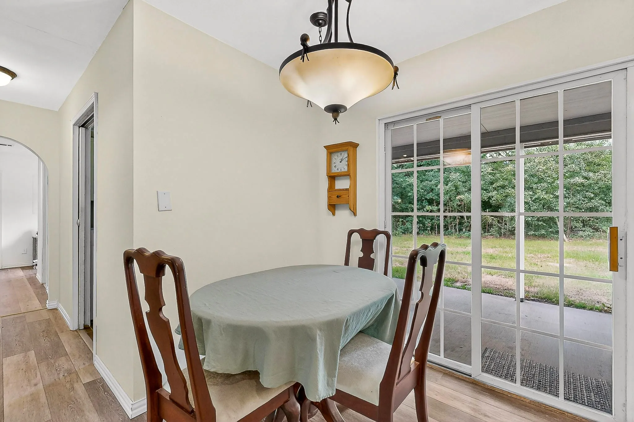 Casual dining next to eat in kitchen. Recently installed patio doors.