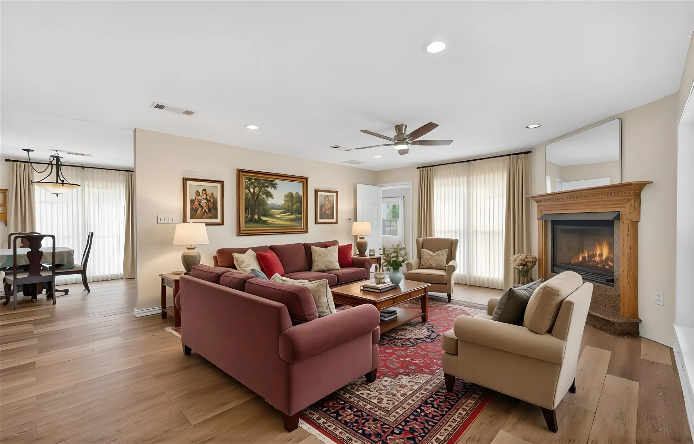 Family room with newly installed luxury vinyl flooring.  Virtually Staged.