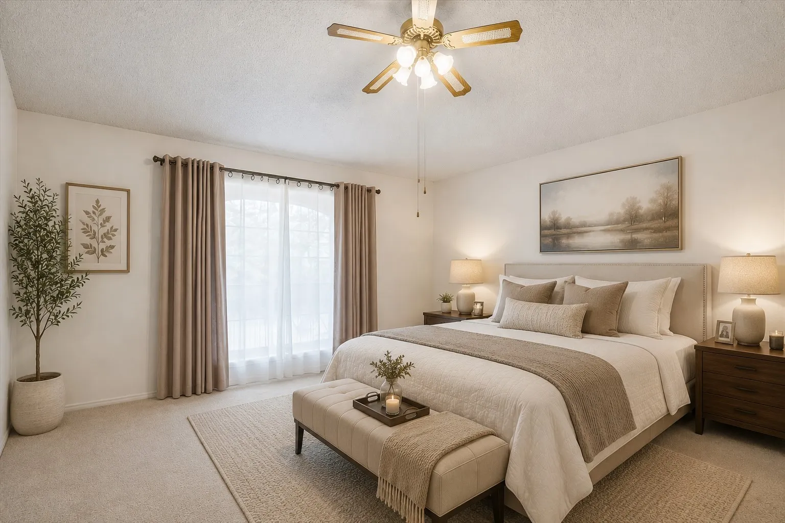Virtually staged primary bedroom
