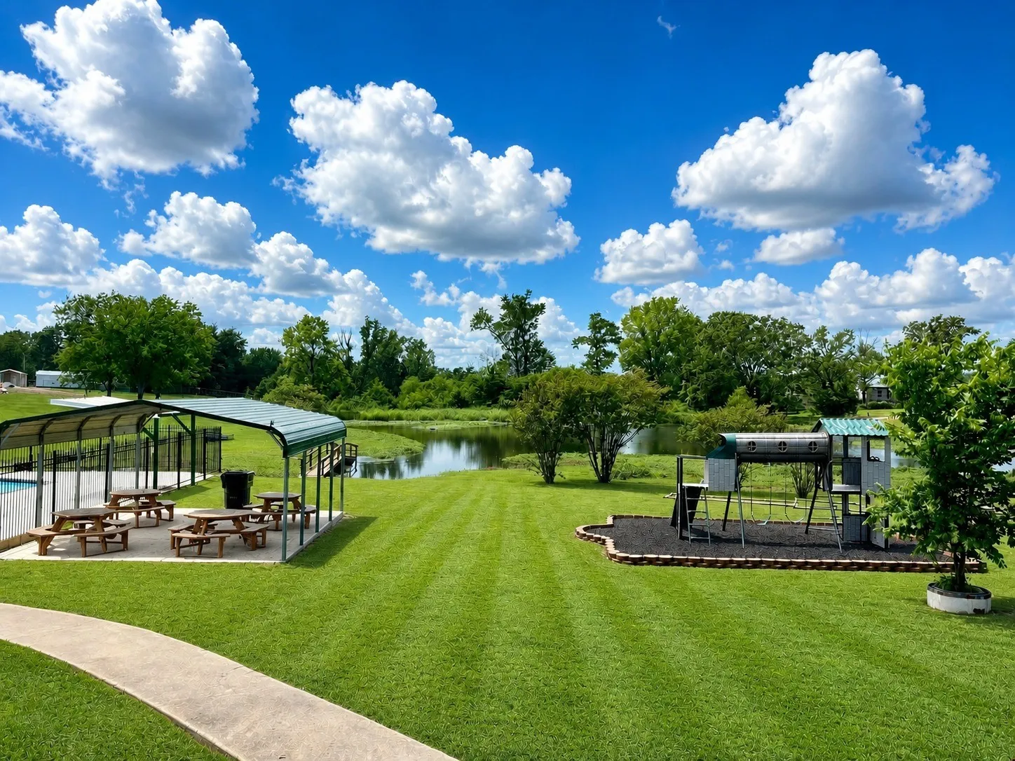Covered Picnic Areas, Stocked Fishing Ponds & Playgrounds.
