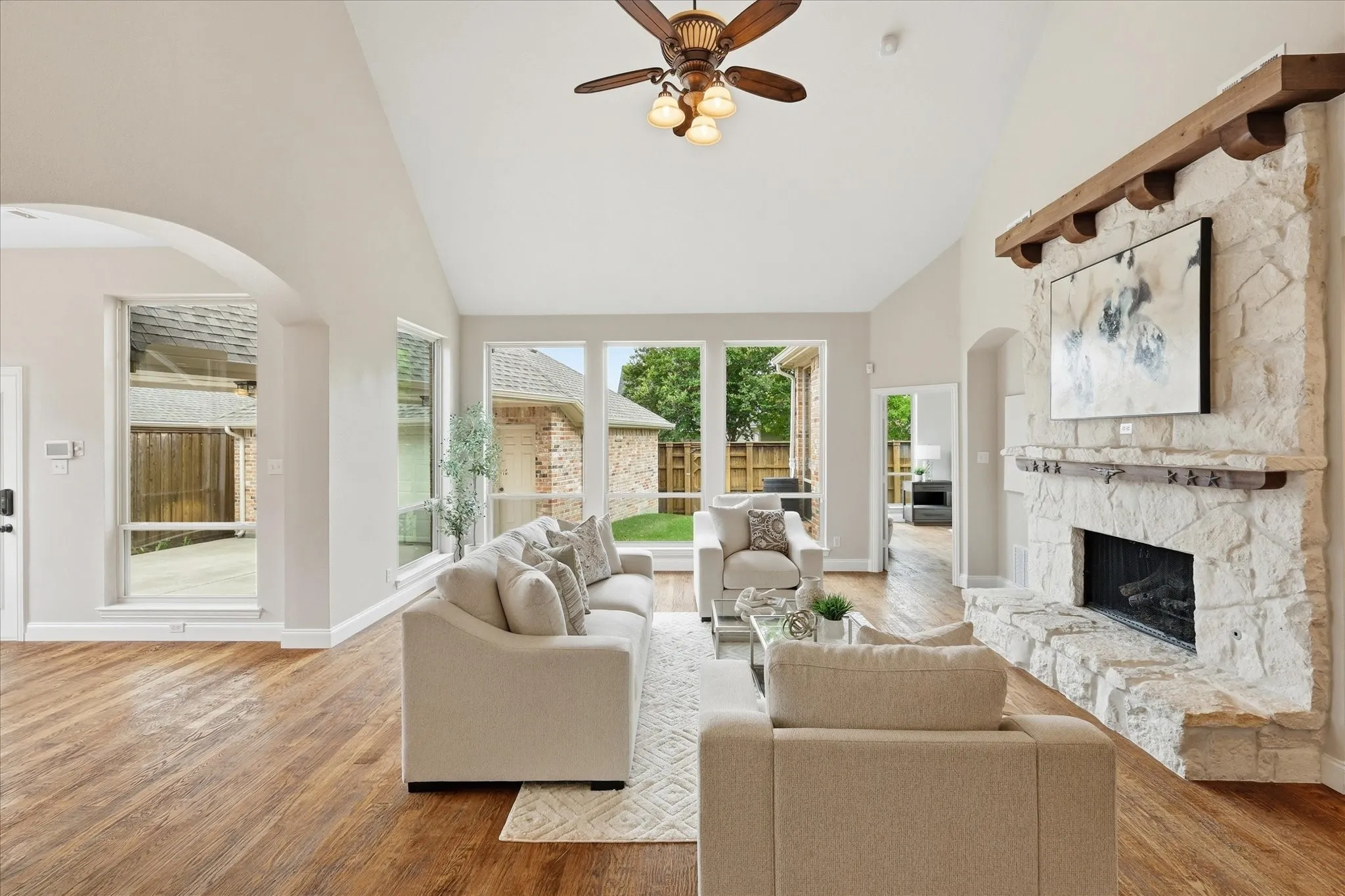 Family Room from the bottom of the first staircase. Kitchen is on the left.