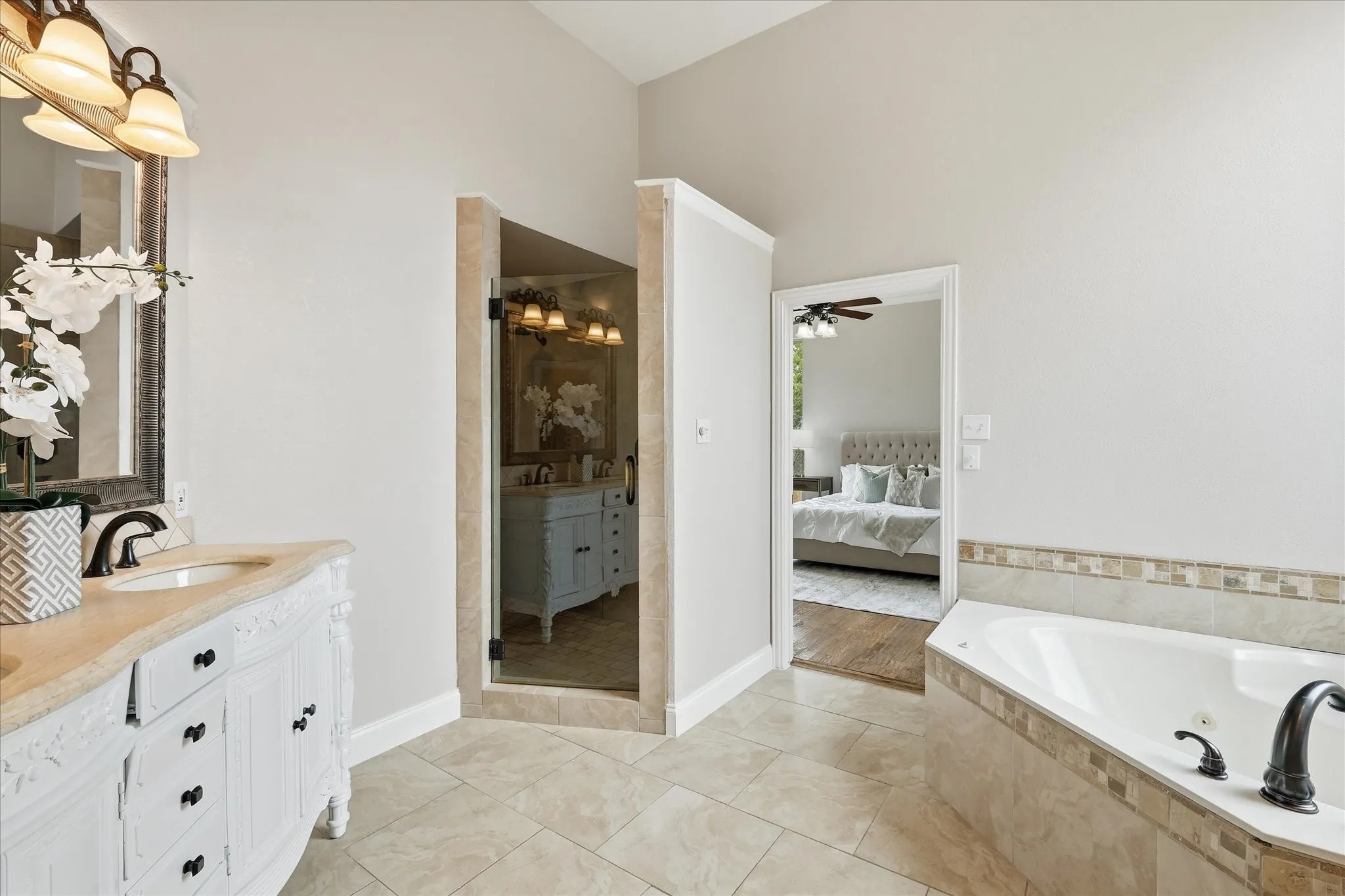 Primary bath from closet door