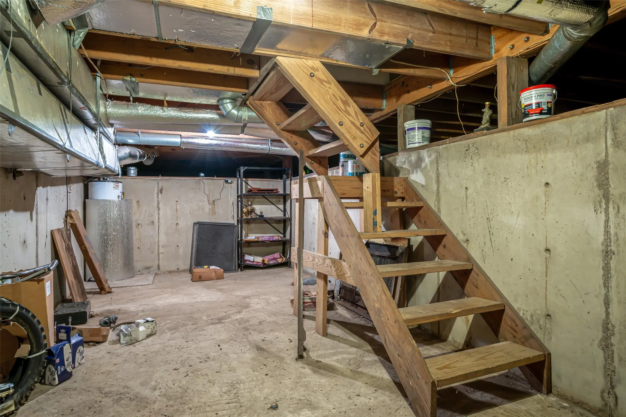 Concrete basement makes a great safe space and storage.