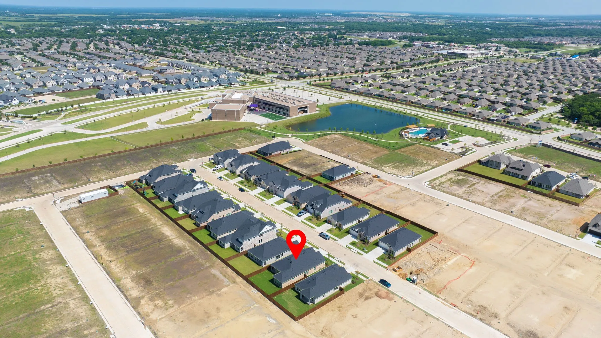 Aerial perspective showcasing a developing residential community