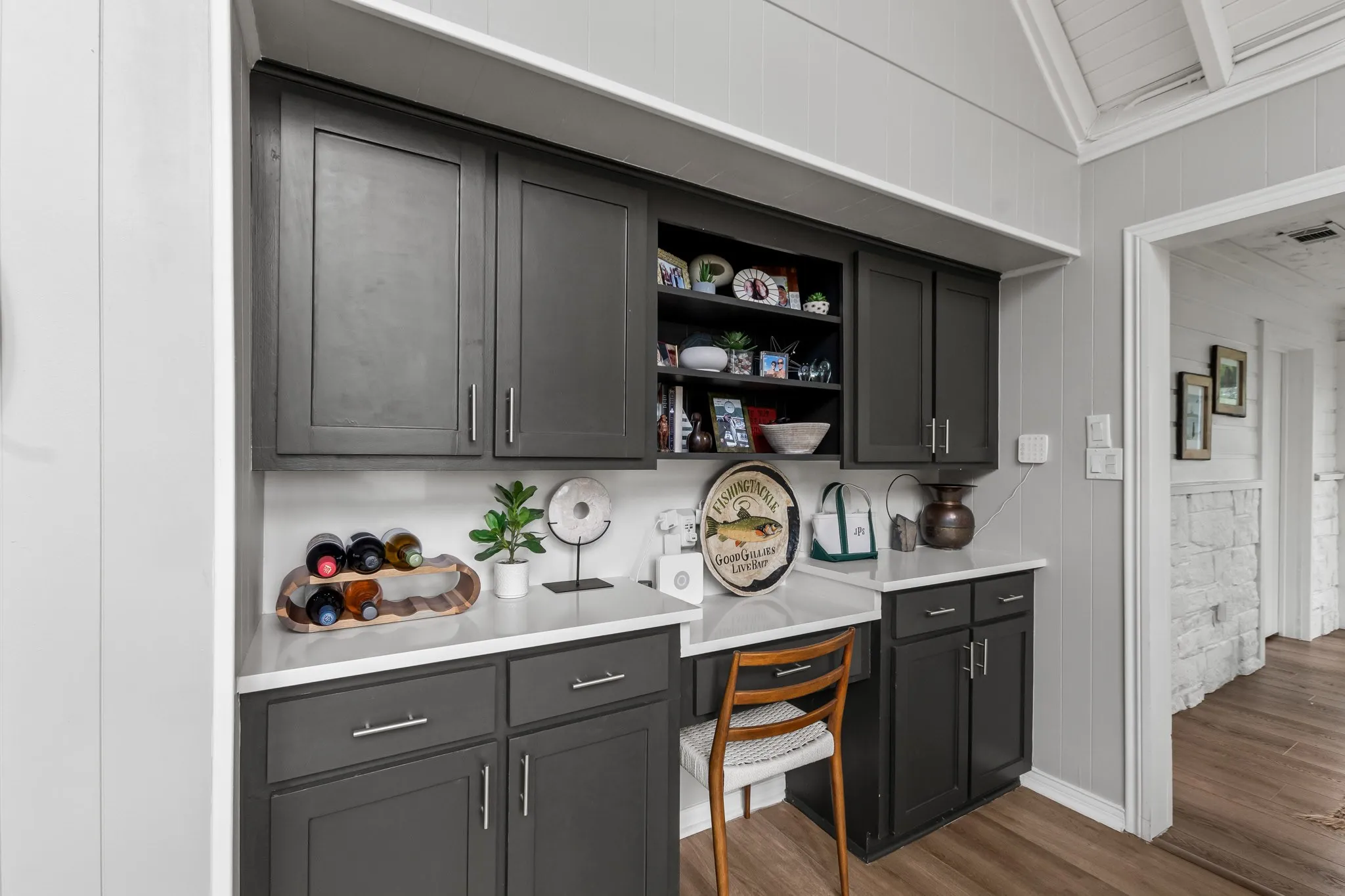 Living area with Built in Cabinets with Desk