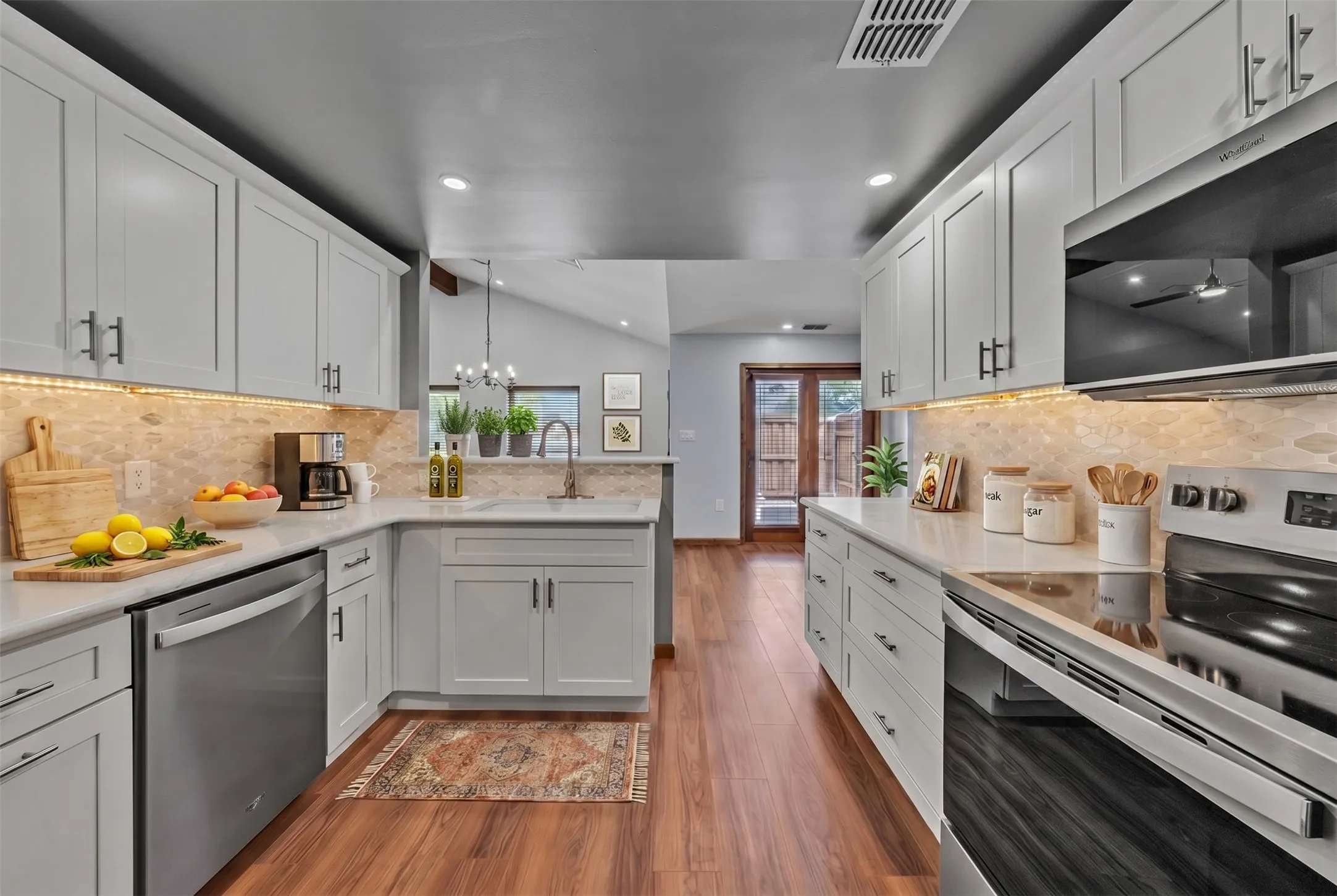 Open to dining and patio.
