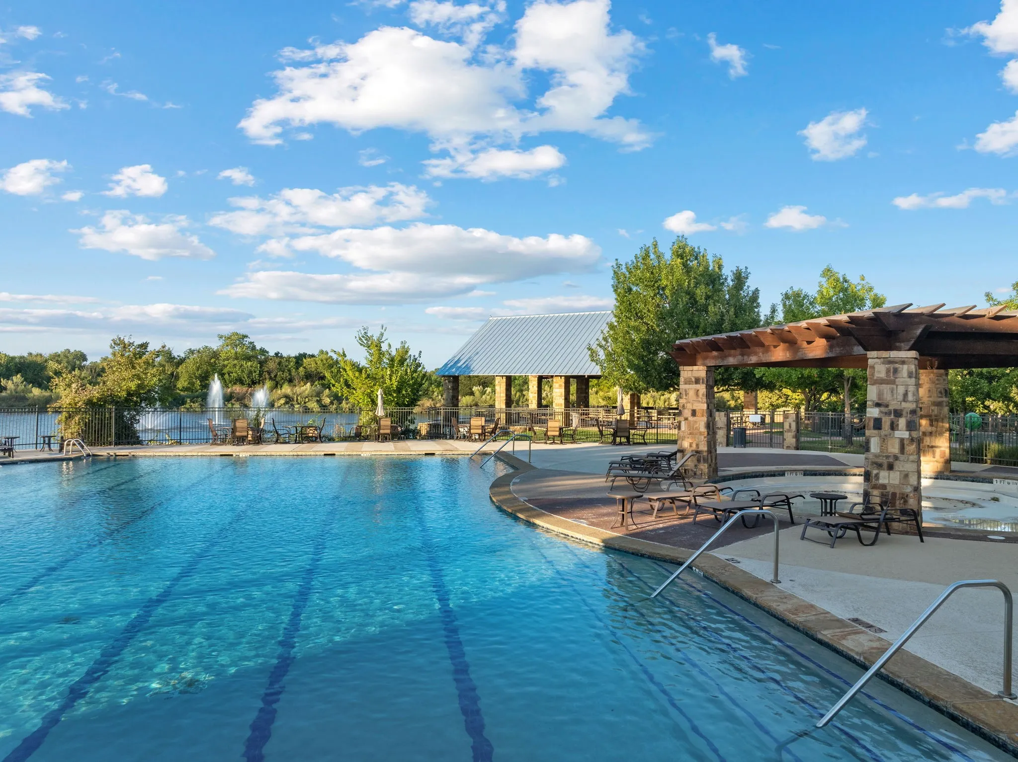 South pool, one of 5 community pools, and adjacent to Town Green, fitness facility, playground and splash pad