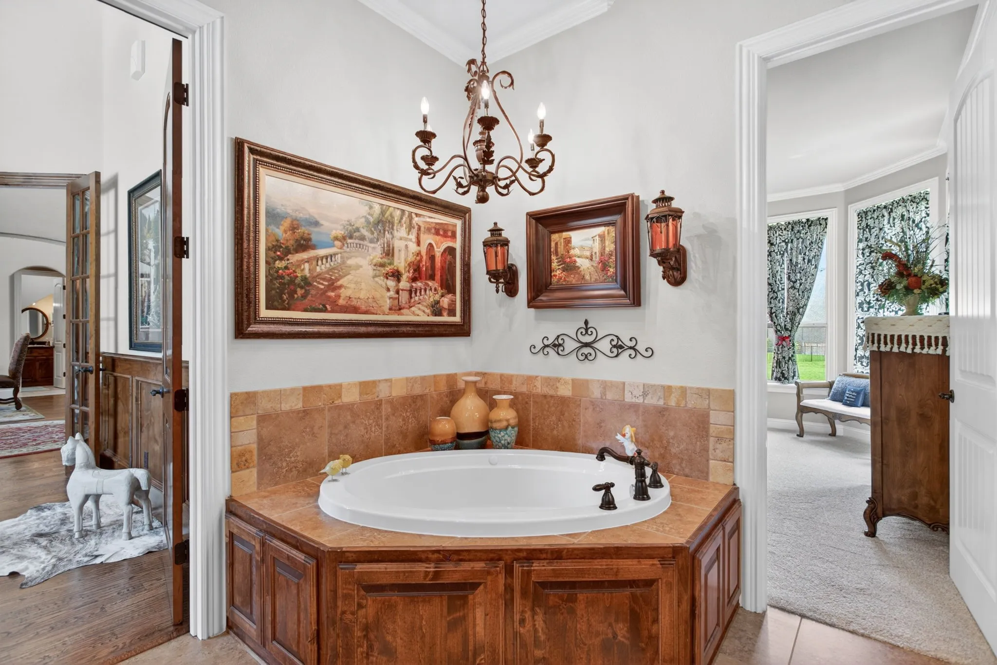 Ensuite bathroom with separate tub and shower services both the second bedroom and office.