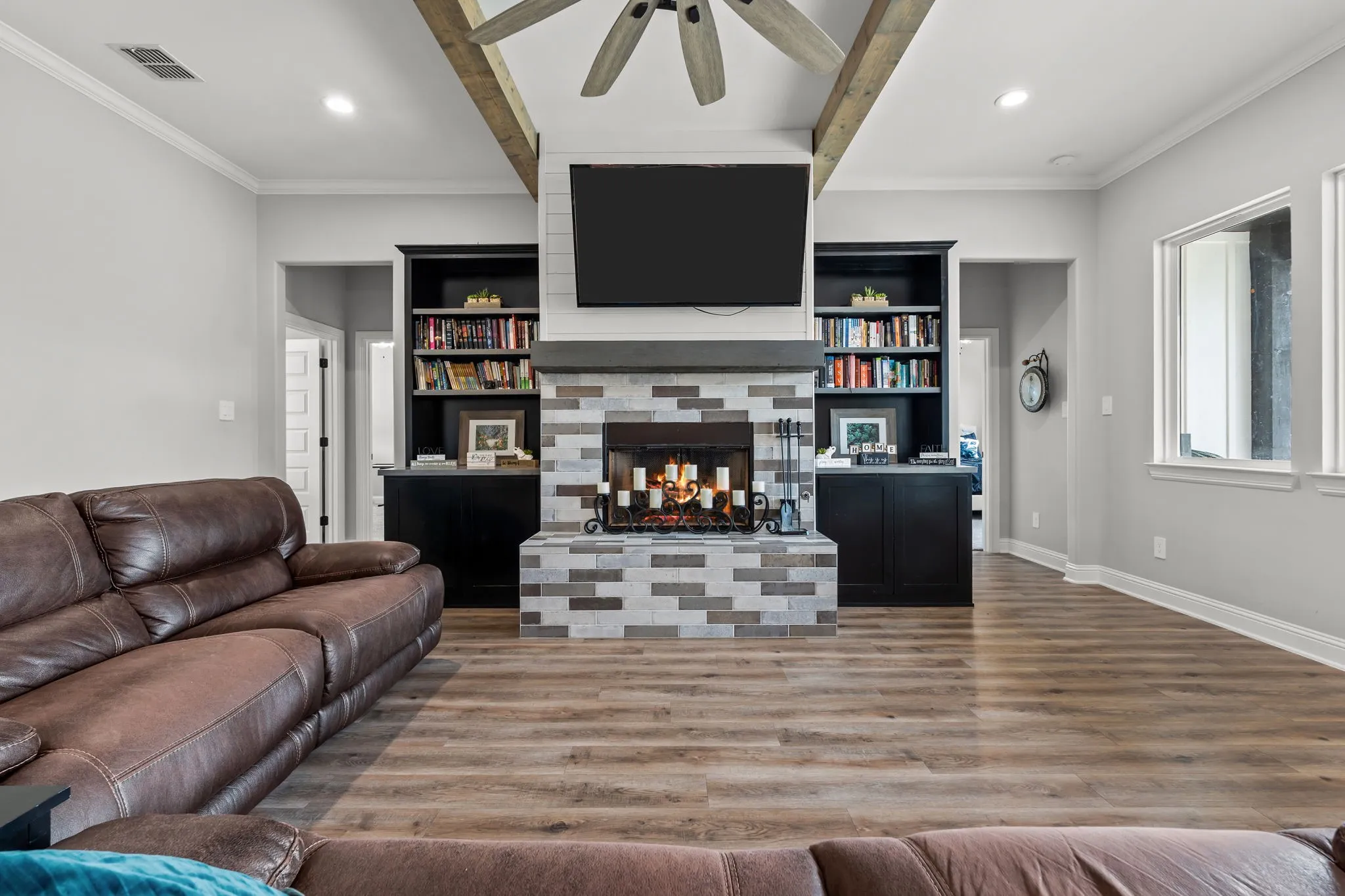 Fire place and built-in cabinets