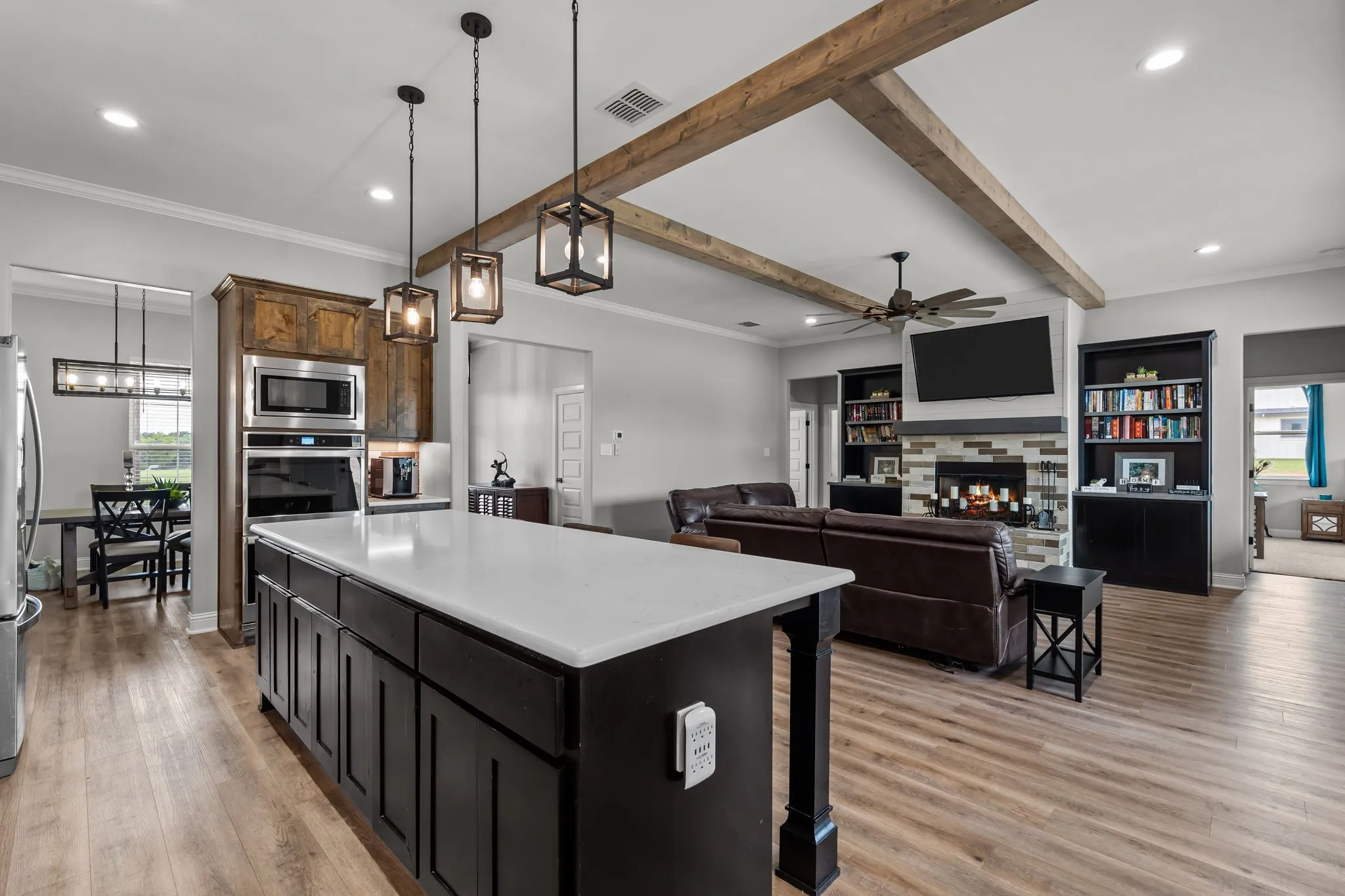 Kitchen island looking into living room