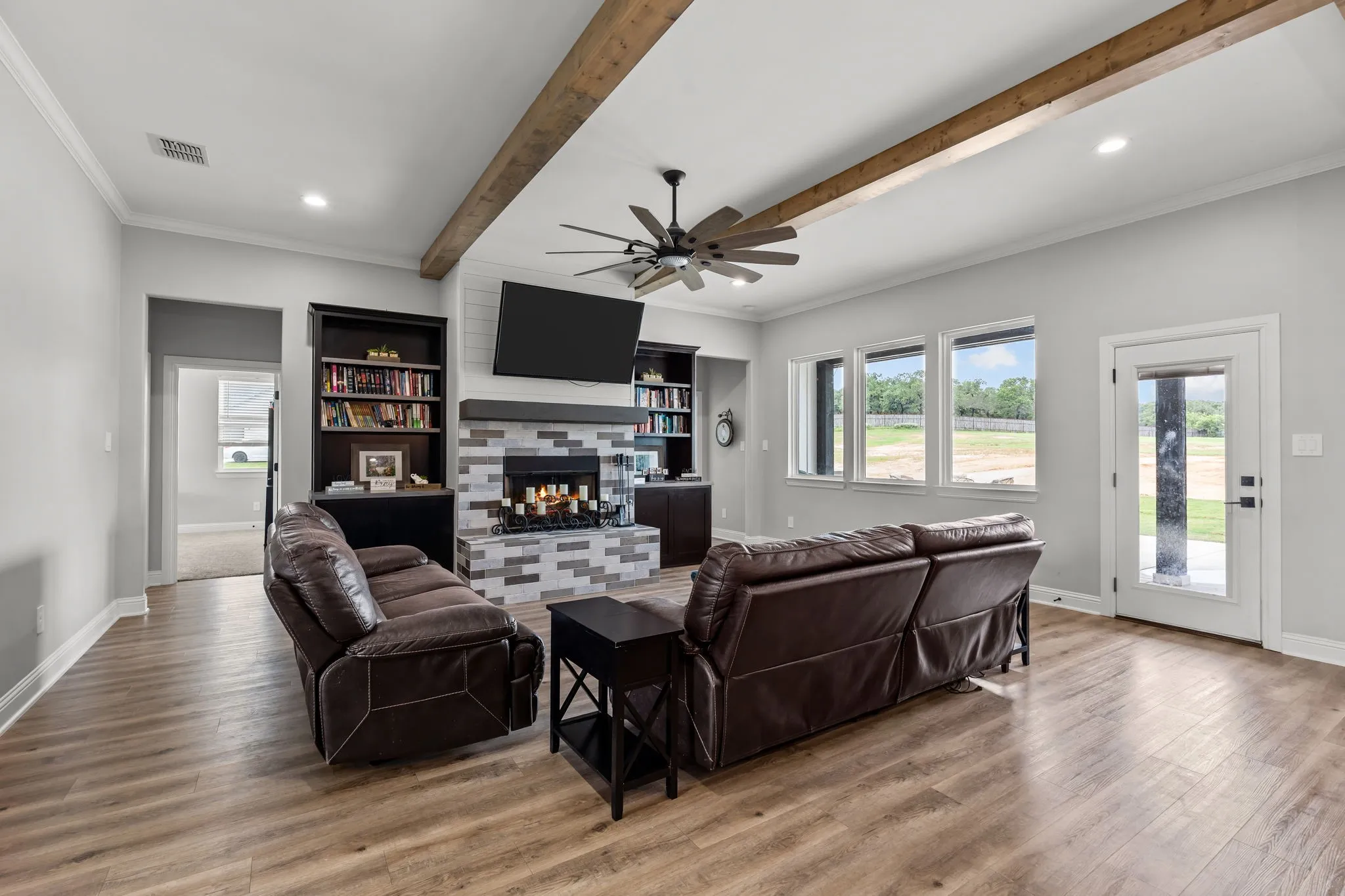Living room with wood beams