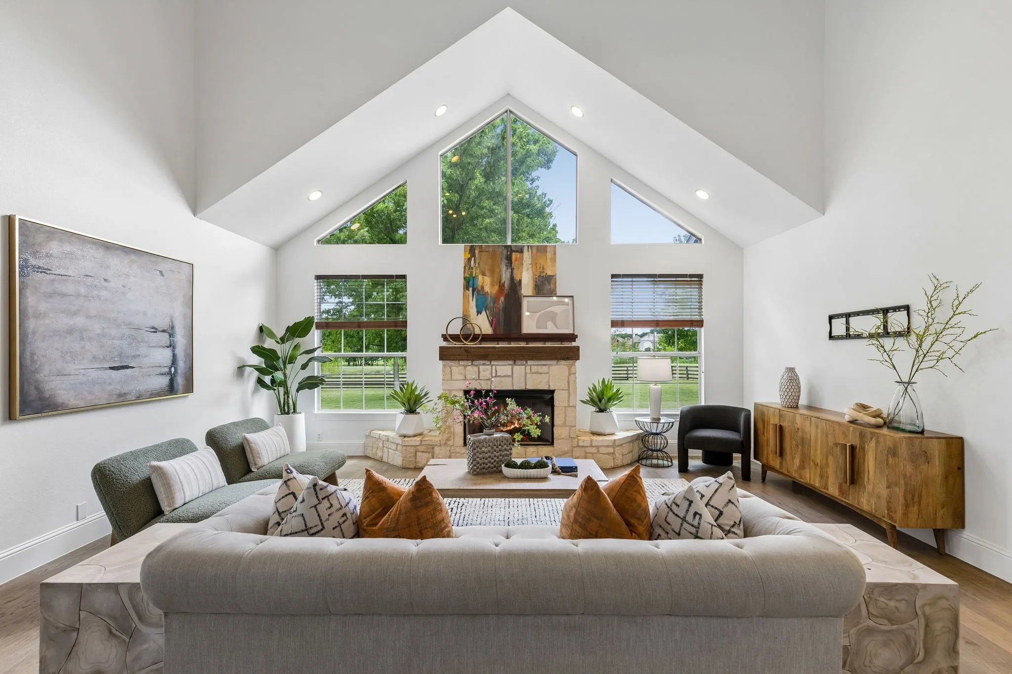 Captivating views and stone fireplace