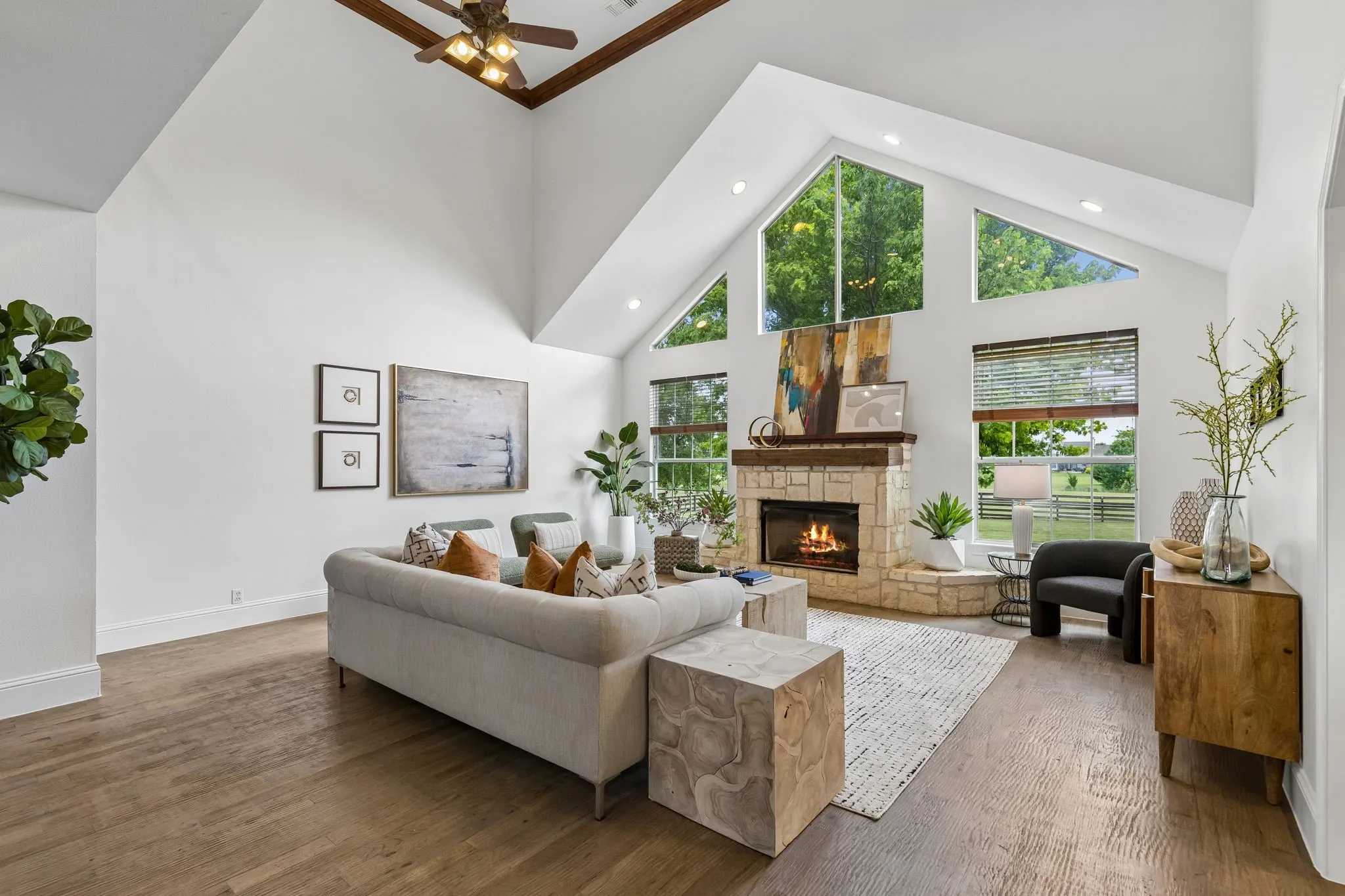 Floor to ceiling windows in the large open living room