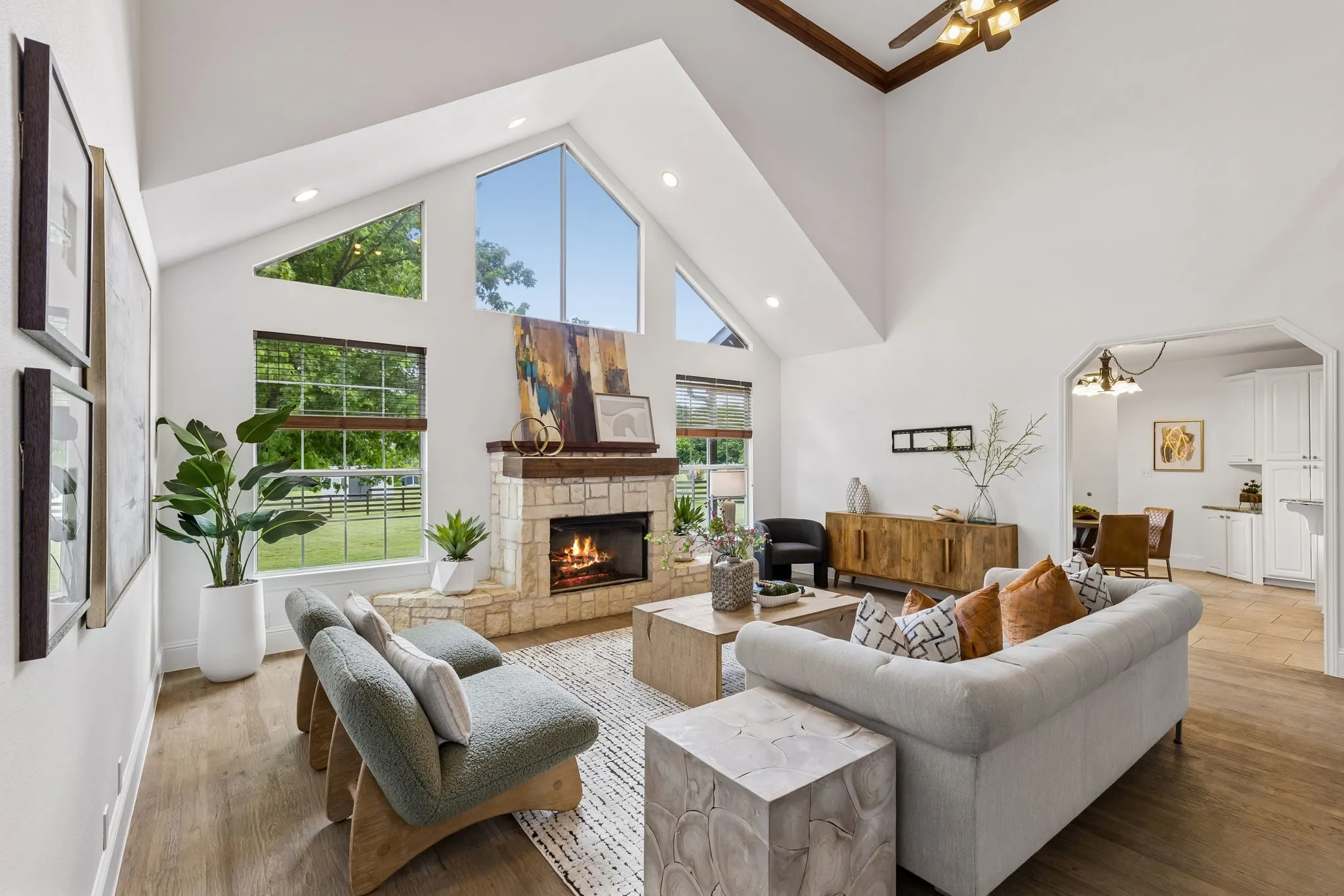 Large living area connects to the kitchen