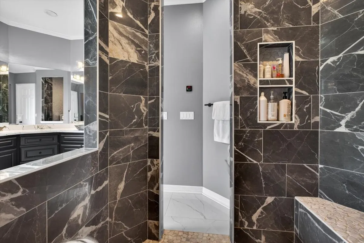 Primary Bathroom Expansive Shower with Special Lighting