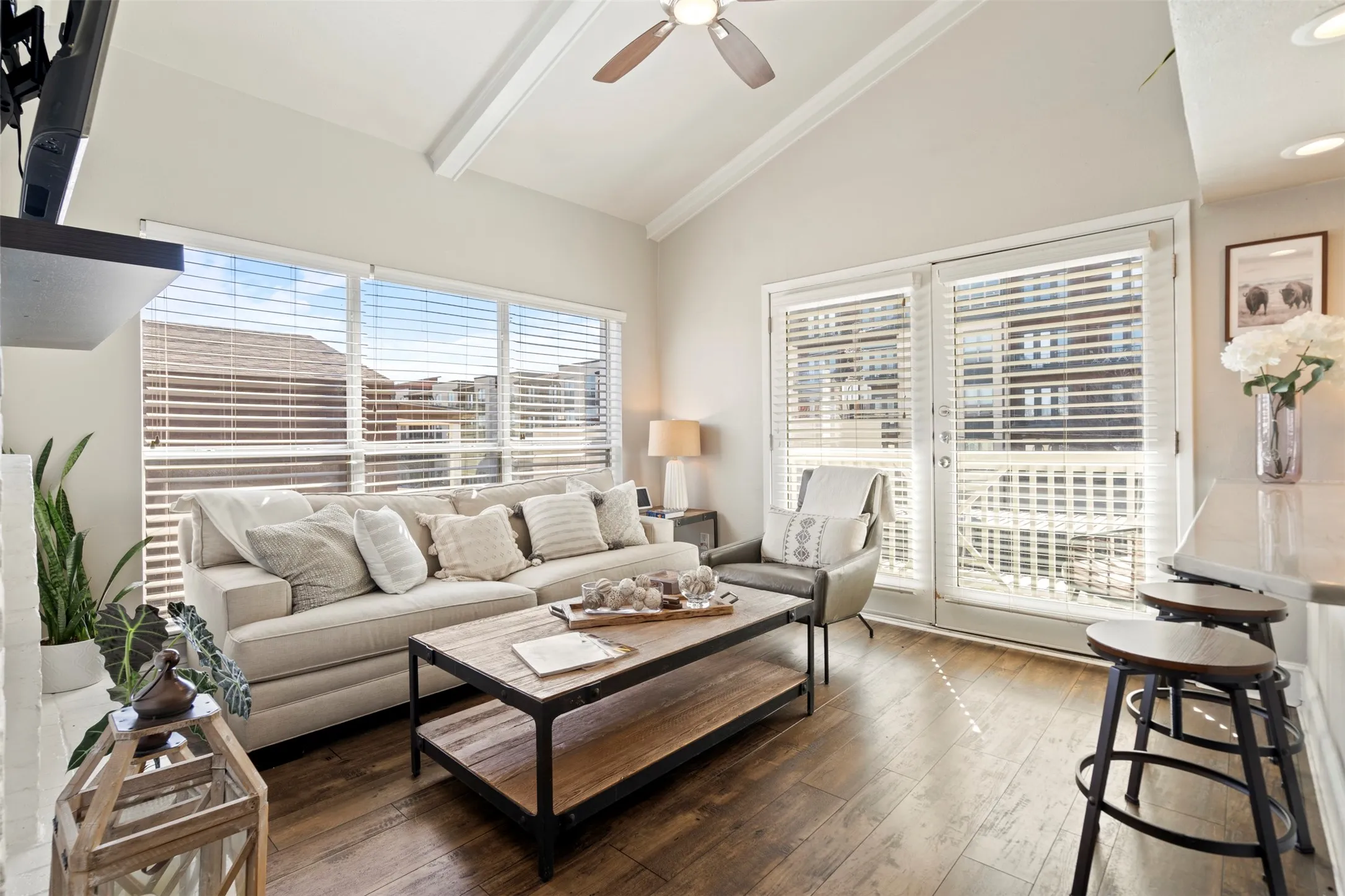 The Second Living area can Serve as a Flex space with private balcony located through the French Doors.