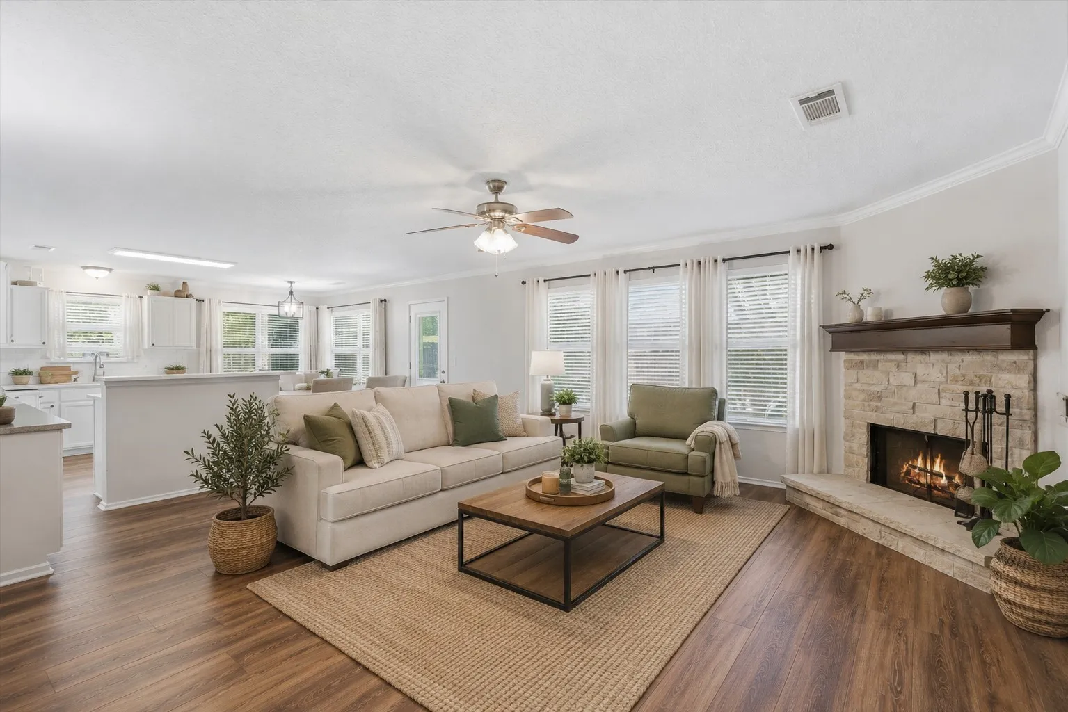 Enjoy the fireplace on cool evenings. Virtually enhanced.