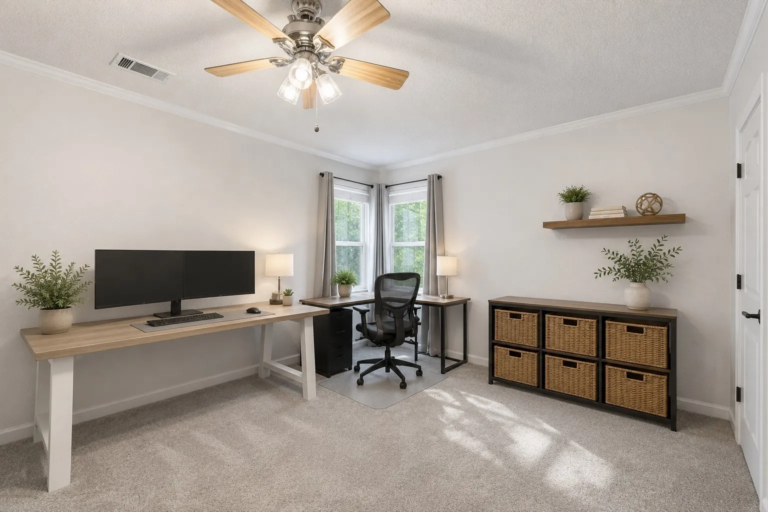 Secondary Bedroom currently utilized as office, virtually enhanced.