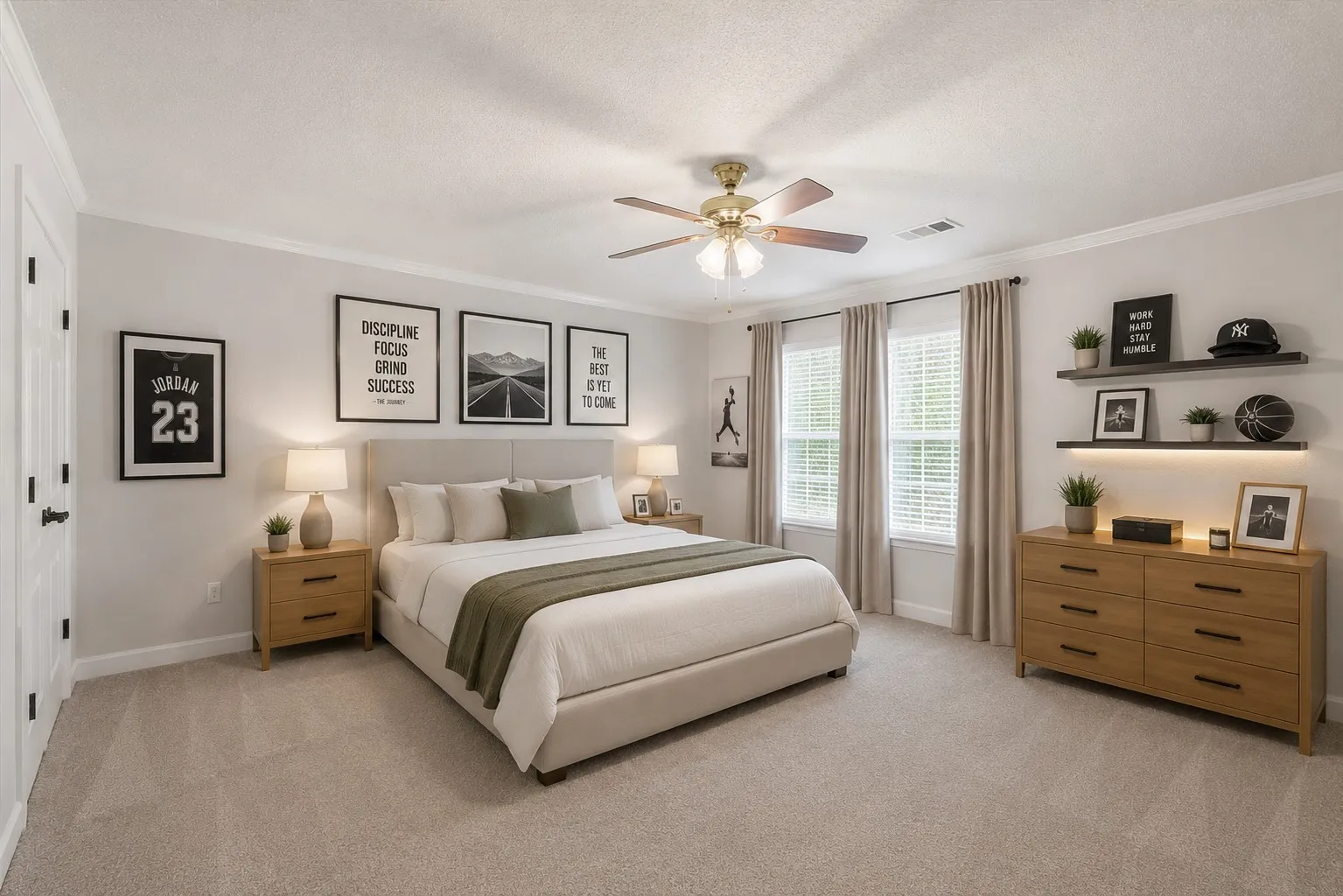 Spacious Secondary Bedroom with adjoining bath, virtually enhanced.