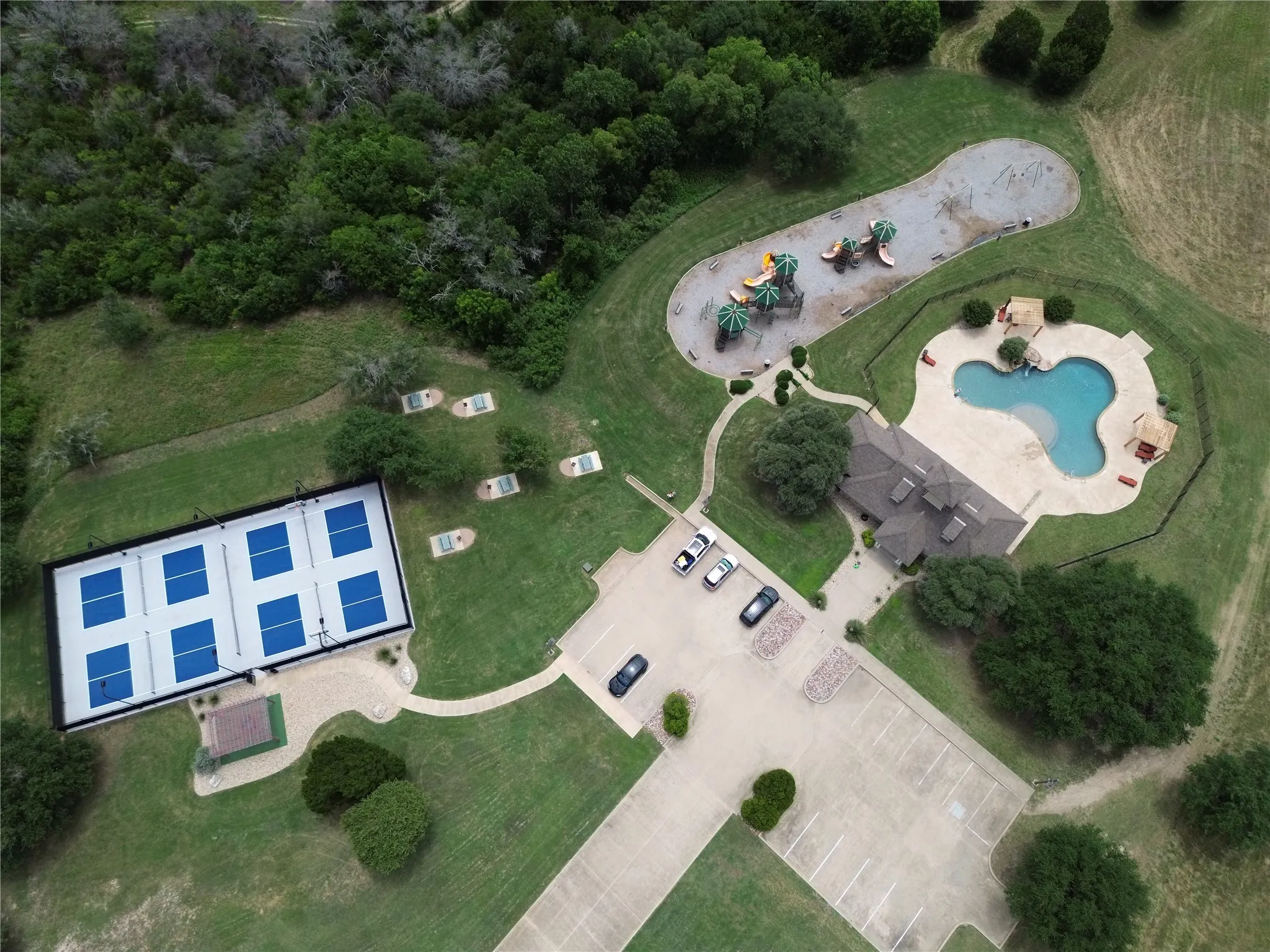 Pool 2 with tennis courts and basketball court